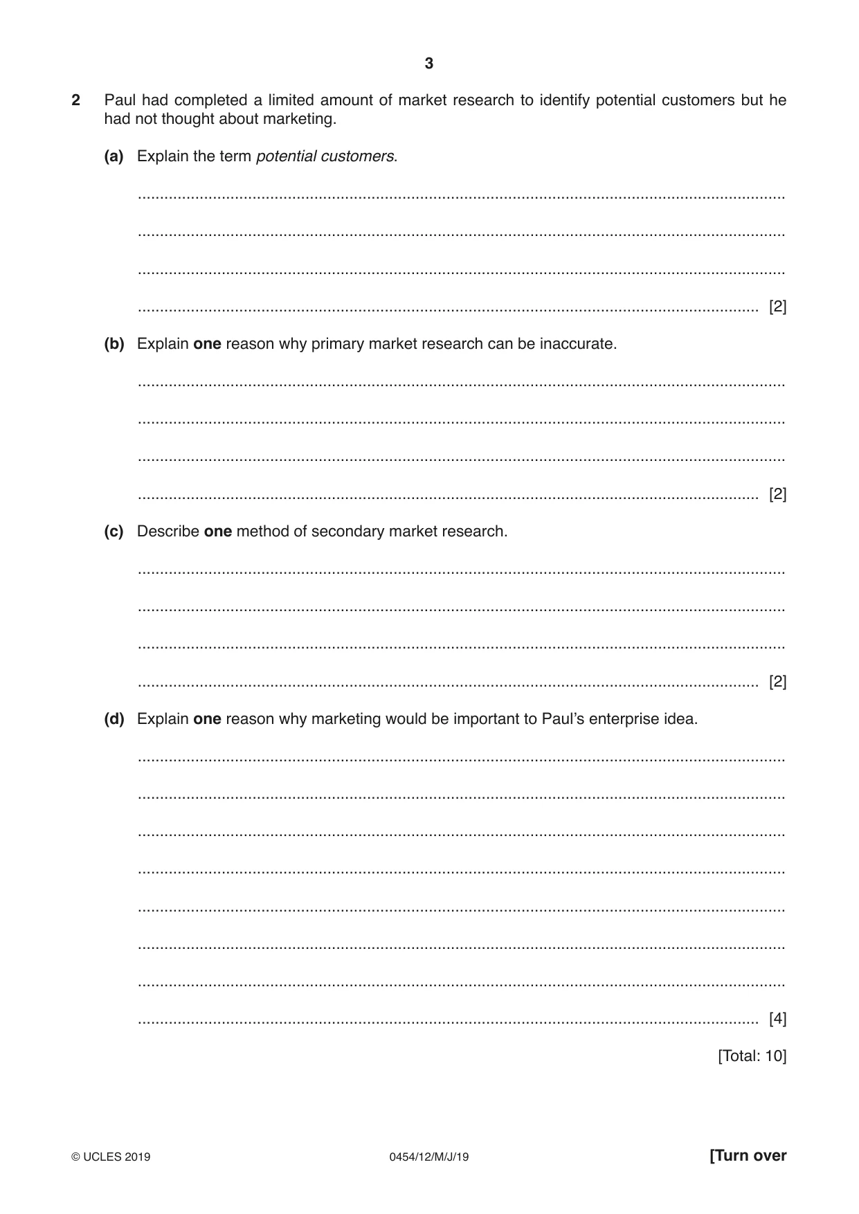 Cambridge IGCSE Enterprise 0454 2019 May/June Paper 1 · Variant 2 question paper, page 3 of 16