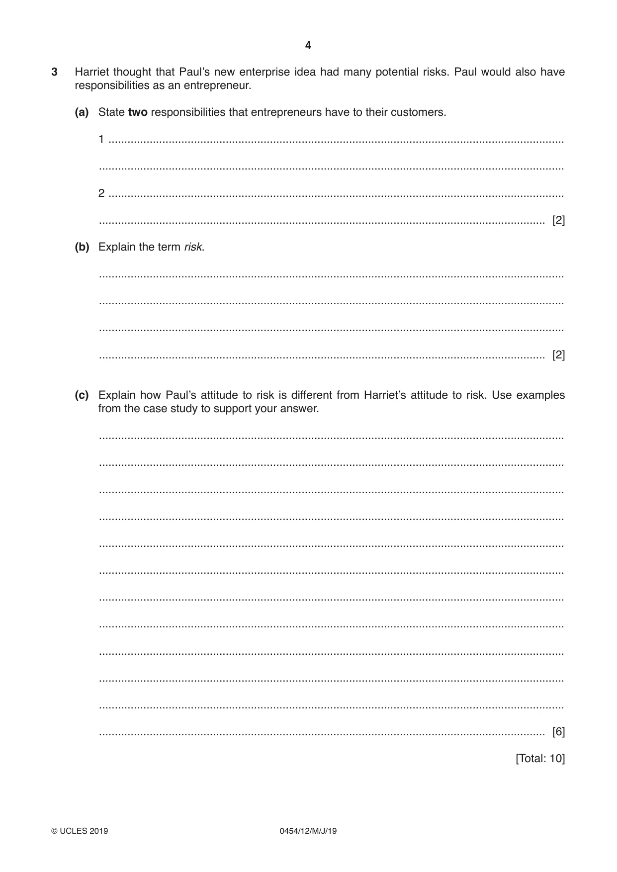 Cambridge IGCSE Enterprise 0454 2019 May/June Paper 1 · Variant 2 question paper, page 4 of 16