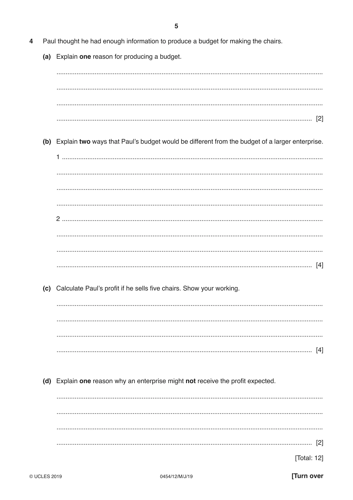 Cambridge IGCSE Enterprise 0454 2019 May/June Paper 1 · Variant 2 question paper, page 5 of 16