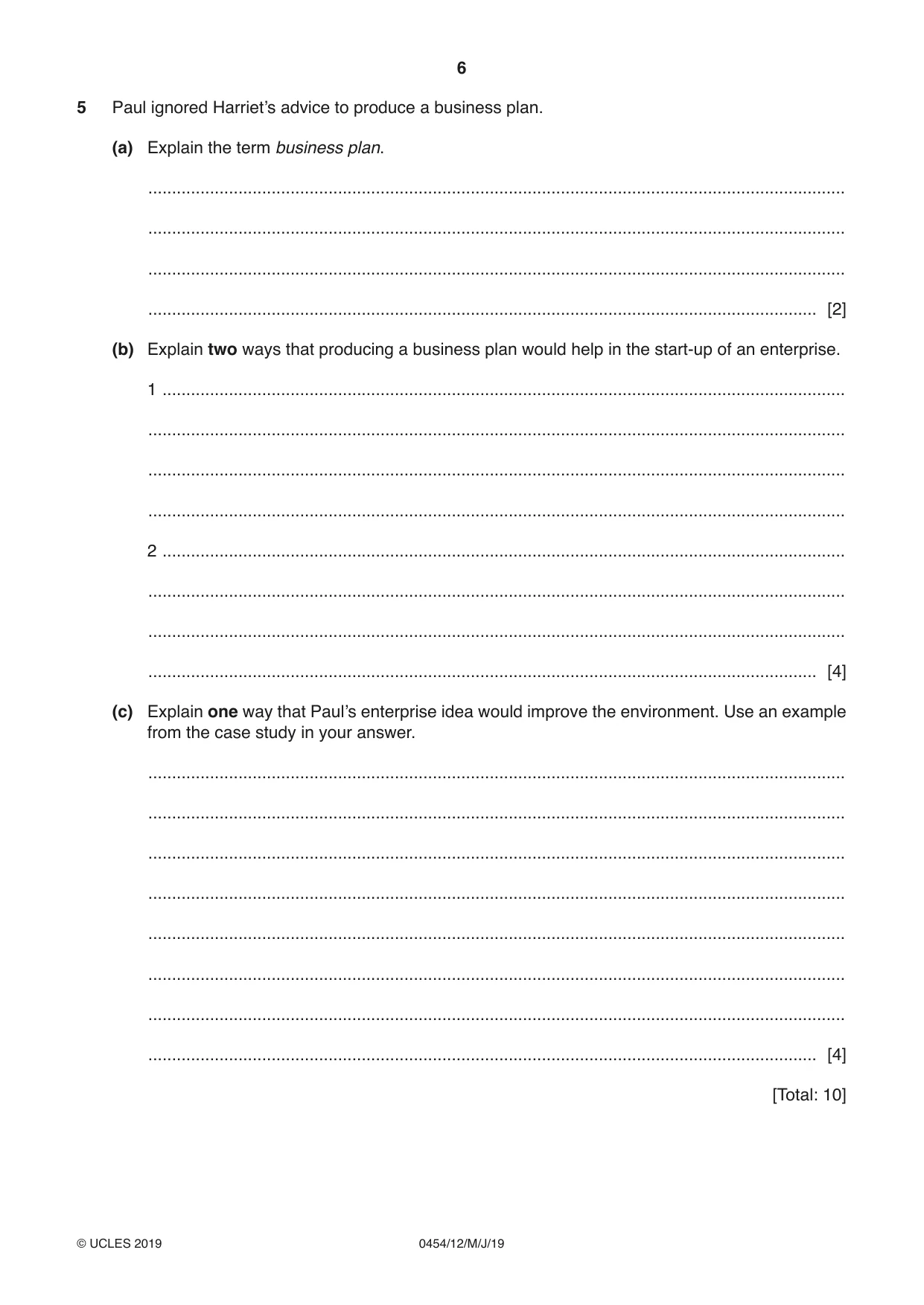 Cambridge IGCSE Enterprise 0454 2019 May/June Paper 1 · Variant 2 question paper, page 6 of 16