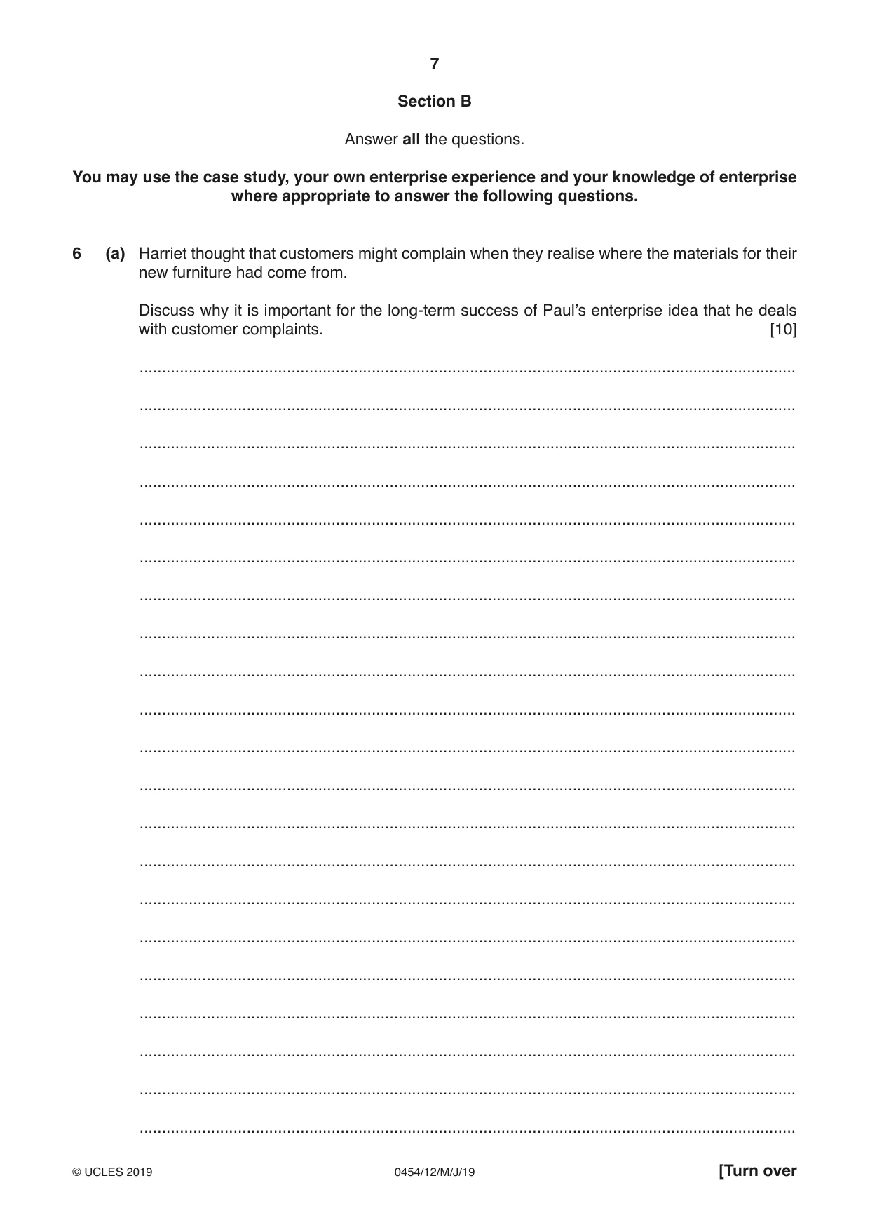Cambridge IGCSE Enterprise 0454 2019 May/June Paper 1 · Variant 2 question paper, page 7 of 16
