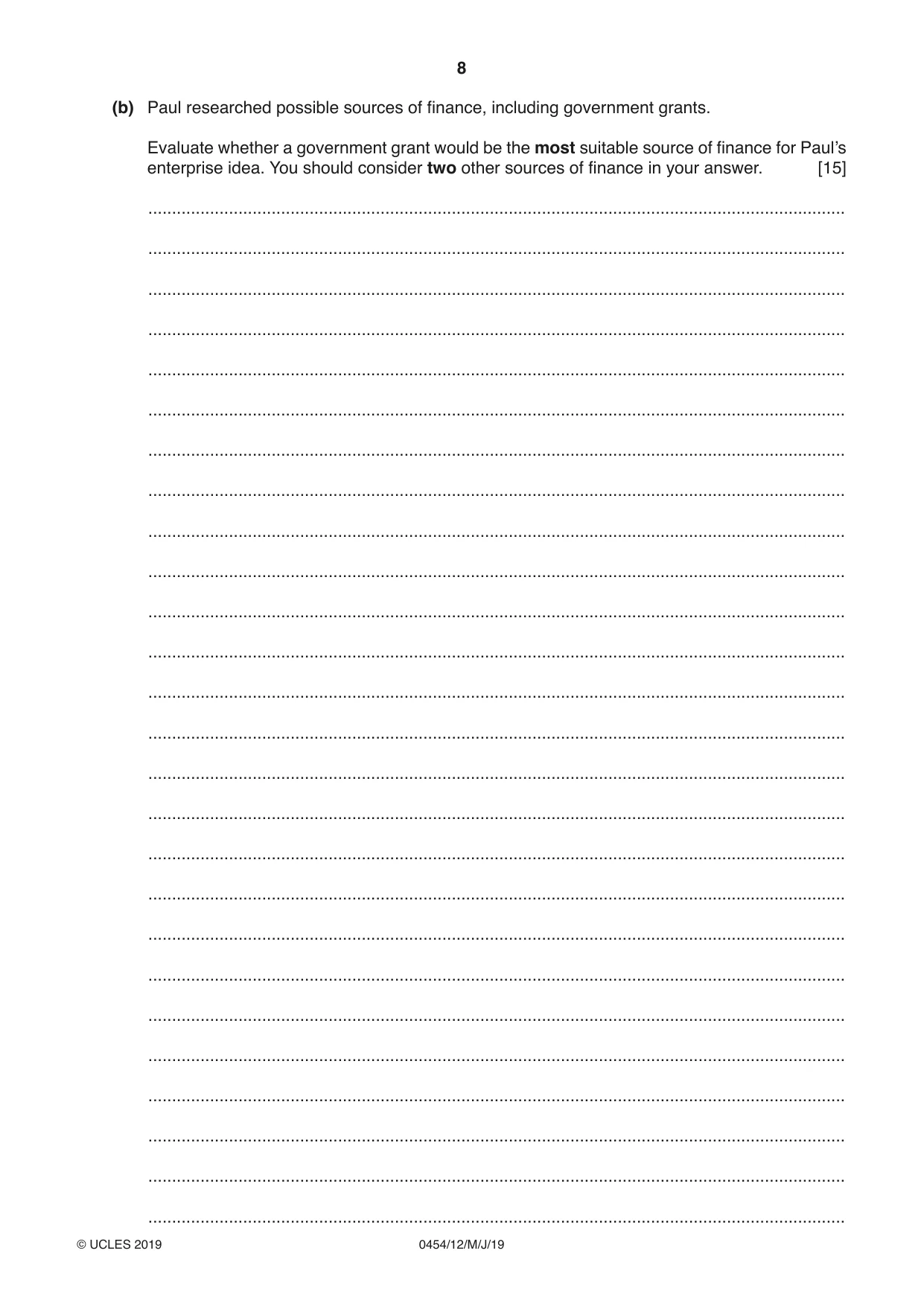 Cambridge IGCSE Enterprise 0454 2019 May/June Paper 1 · Variant 2 question paper, page 8 of 16