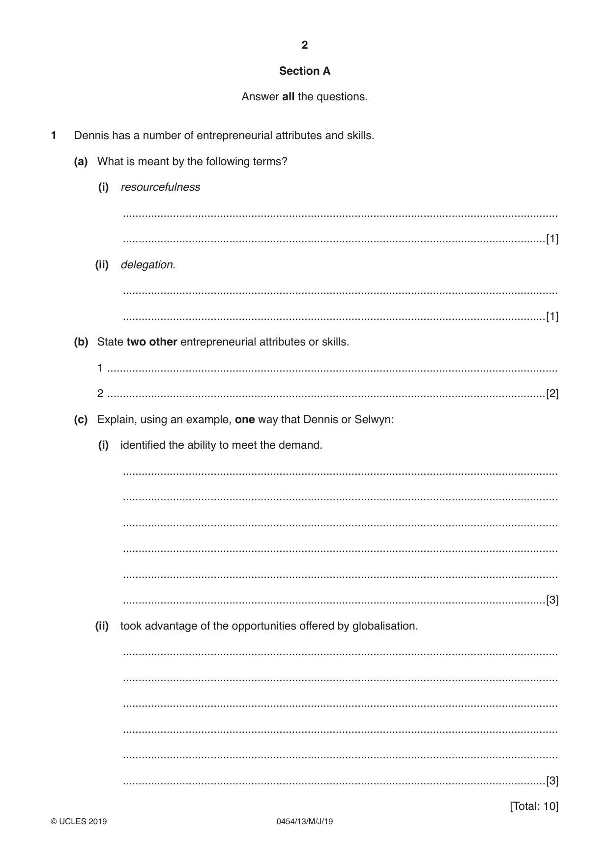 Cambridge IGCSE Enterprise 0454 2019 May/June Paper 1 · Variant 3 question paper, page 2 of 16