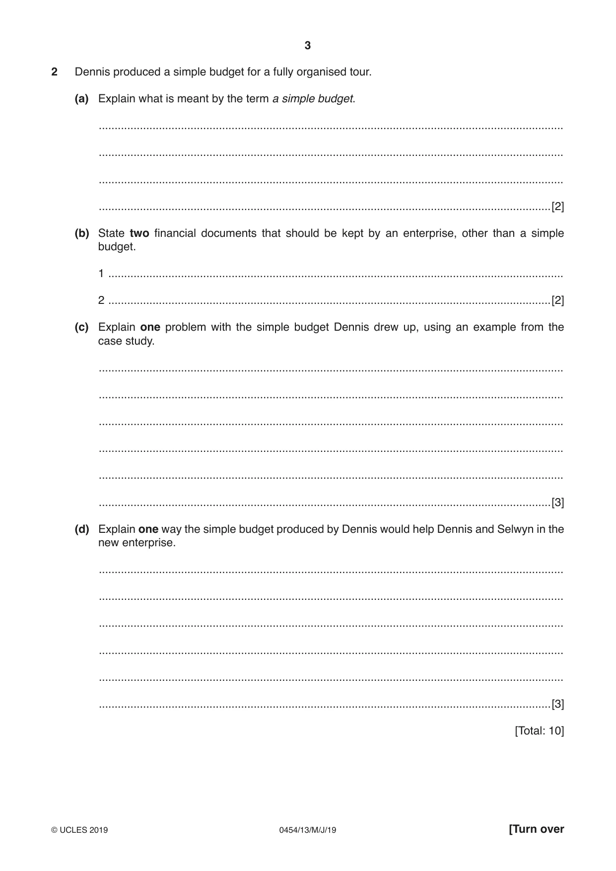 Cambridge IGCSE Enterprise 0454 2019 May/June Paper 1 · Variant 3 question paper, page 3 of 16