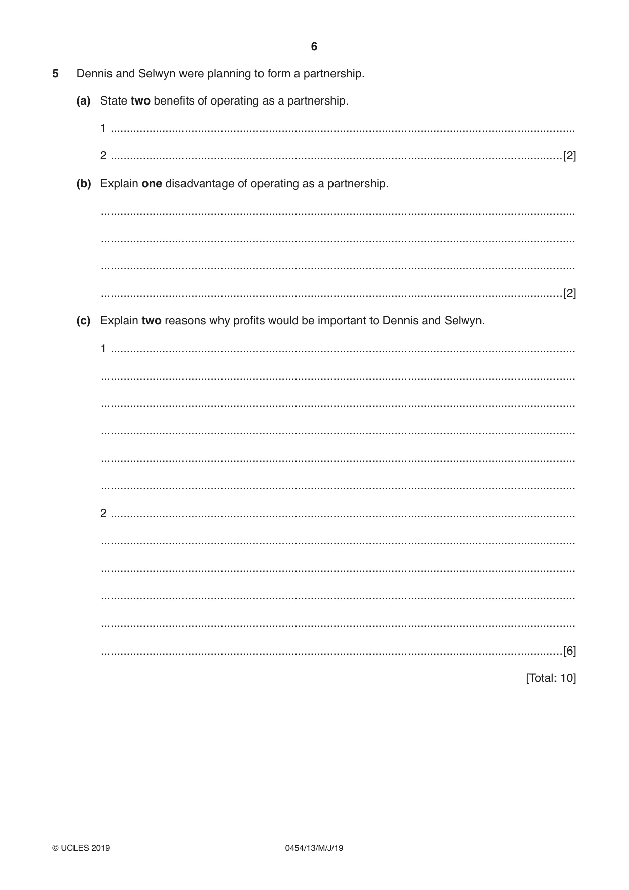 Cambridge IGCSE Enterprise 0454 2019 May/June Paper 1 · Variant 3 question paper, page 6 of 16