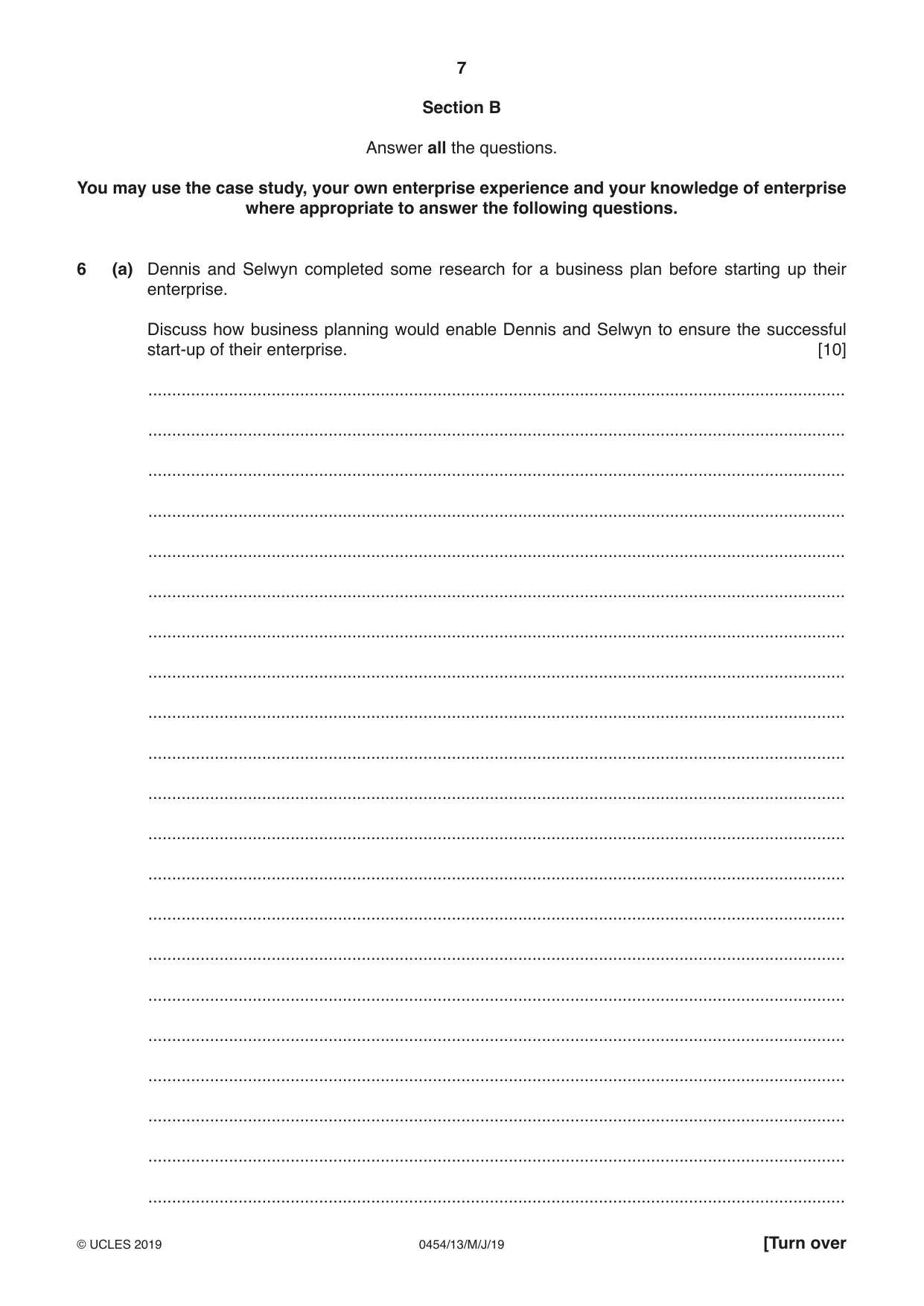Cambridge IGCSE Enterprise 0454 2019 May/June Paper 1 · Variant 3 question paper, page 7 of 16