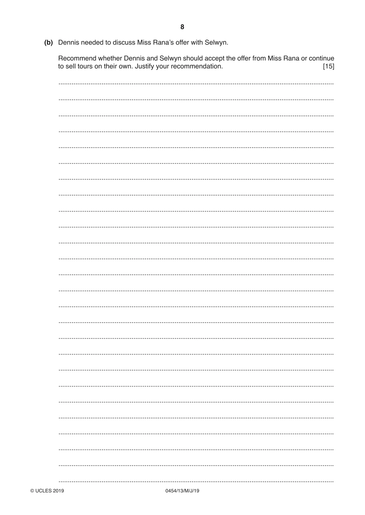 Cambridge IGCSE Enterprise 0454 2019 May/June Paper 1 · Variant 3 question paper, page 8 of 16