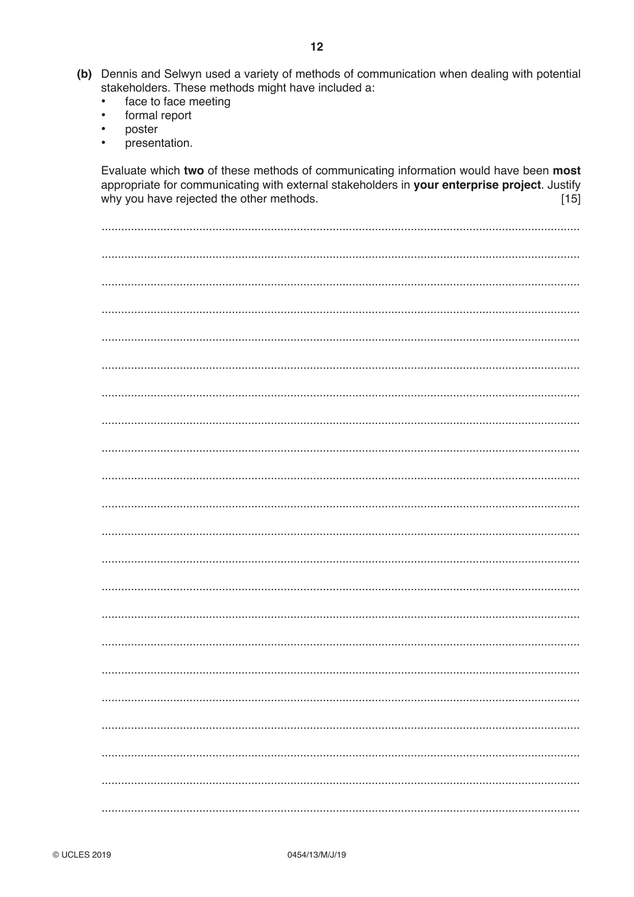 Cambridge IGCSE Enterprise 0454 2019 May/June Paper 1 · Variant 3 question paper, page 12 of 16