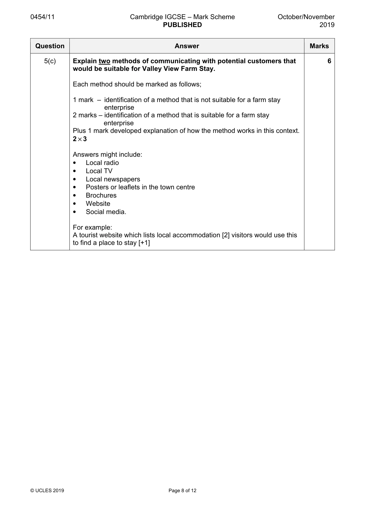 Mark scheme, page 8 of 12