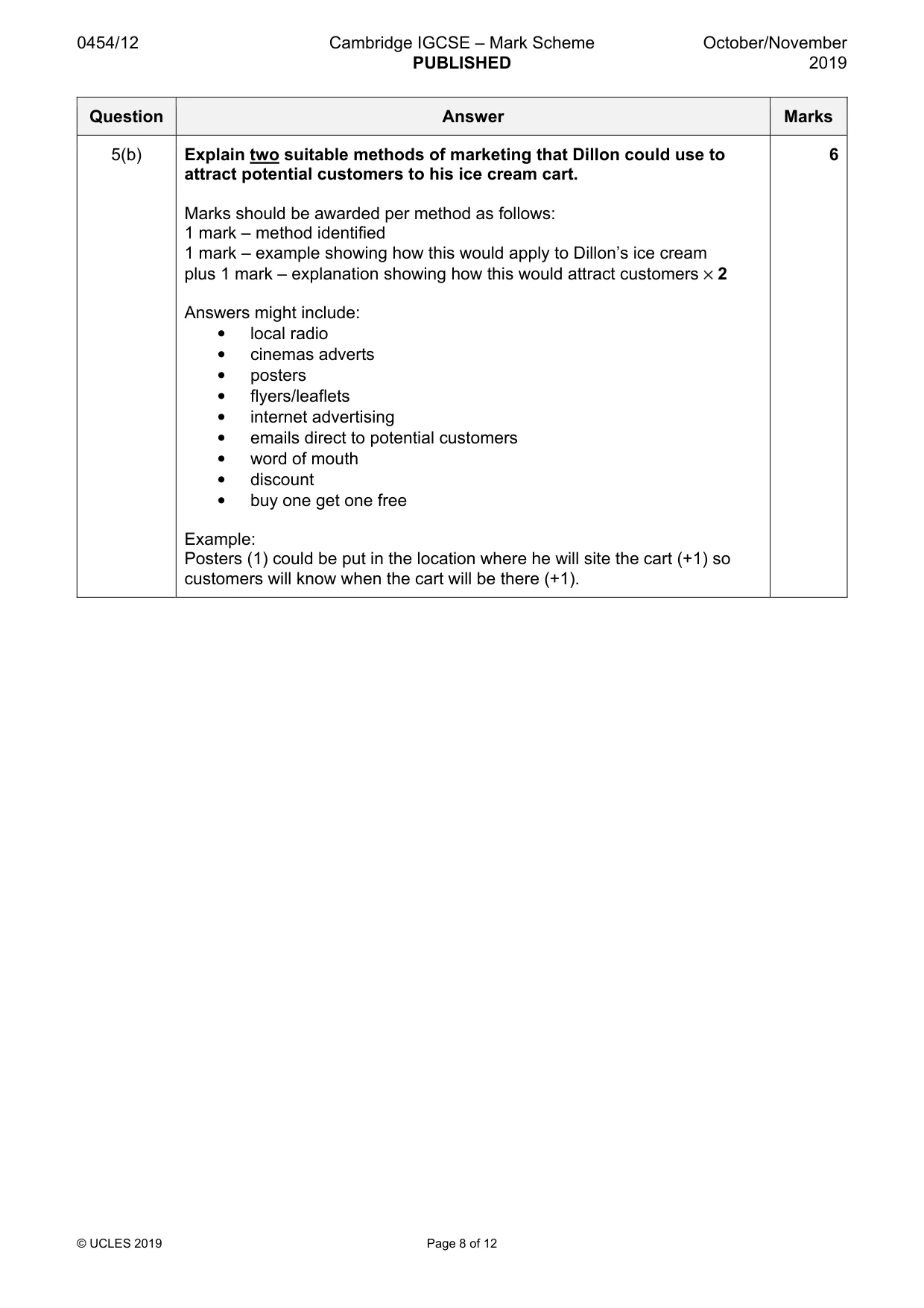 Mark scheme, page 8 of 12