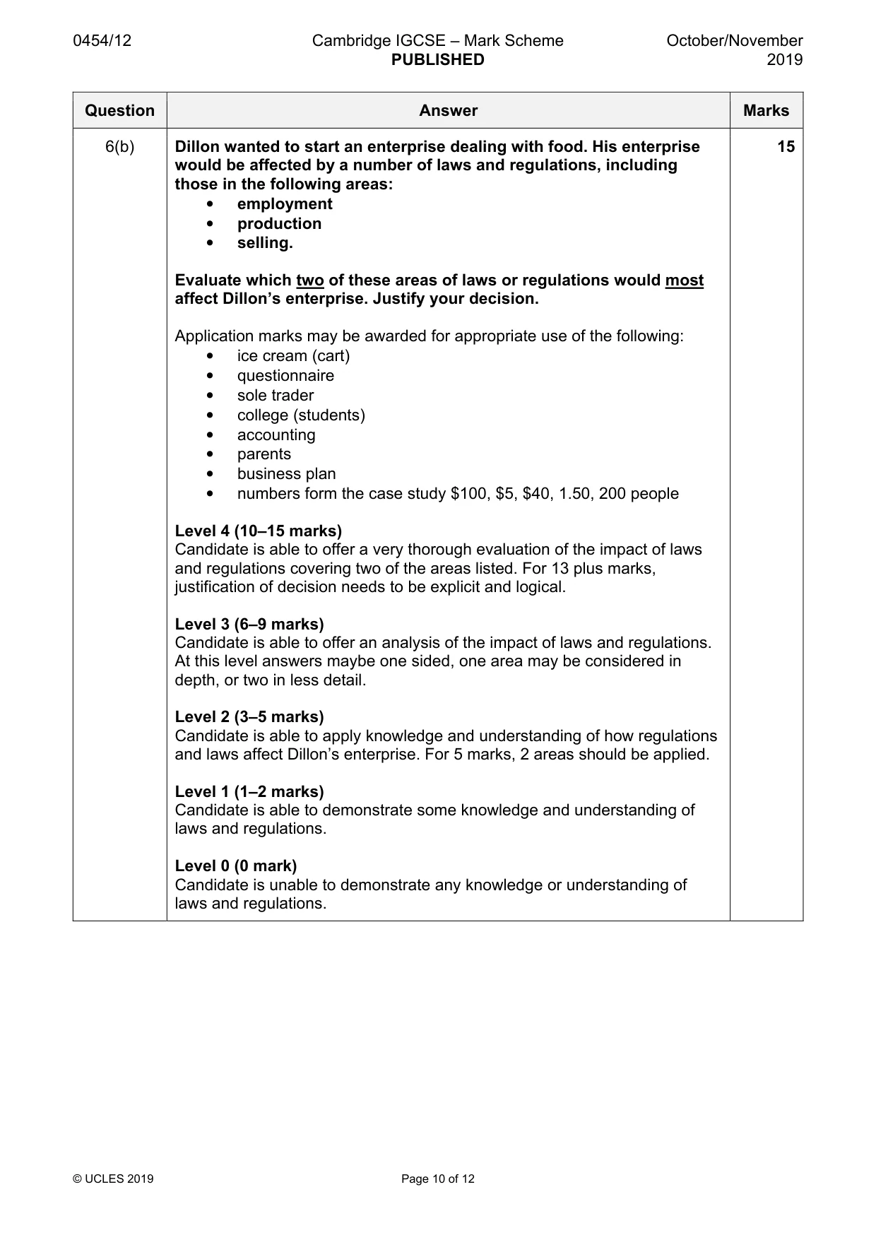 Mark scheme, page 10 of 12