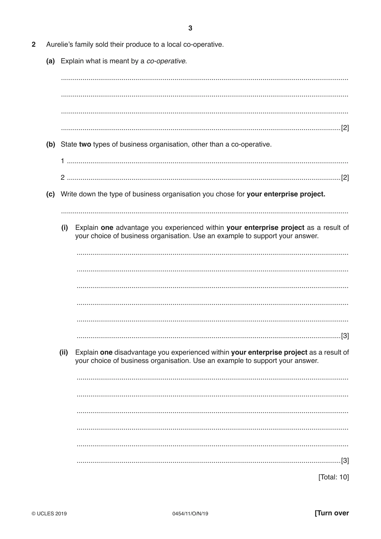 Cambridge IGCSE Enterprise 0454 2019 Oct/Nov Paper 1 · Variant 1 question paper, page 3 of 16