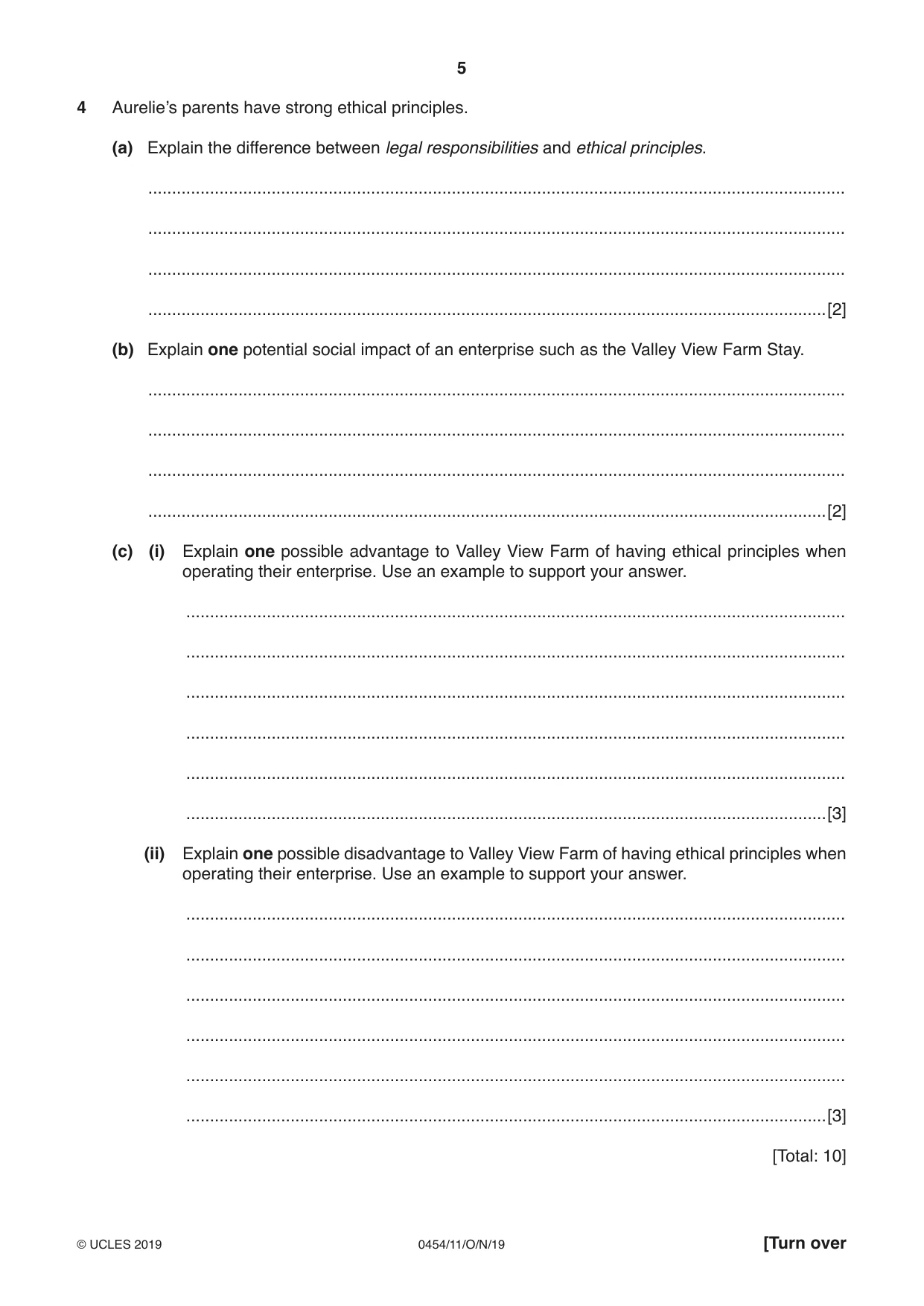 Cambridge IGCSE Enterprise 0454 2019 Oct/Nov Paper 1 · Variant 1 question paper, page 5 of 16
