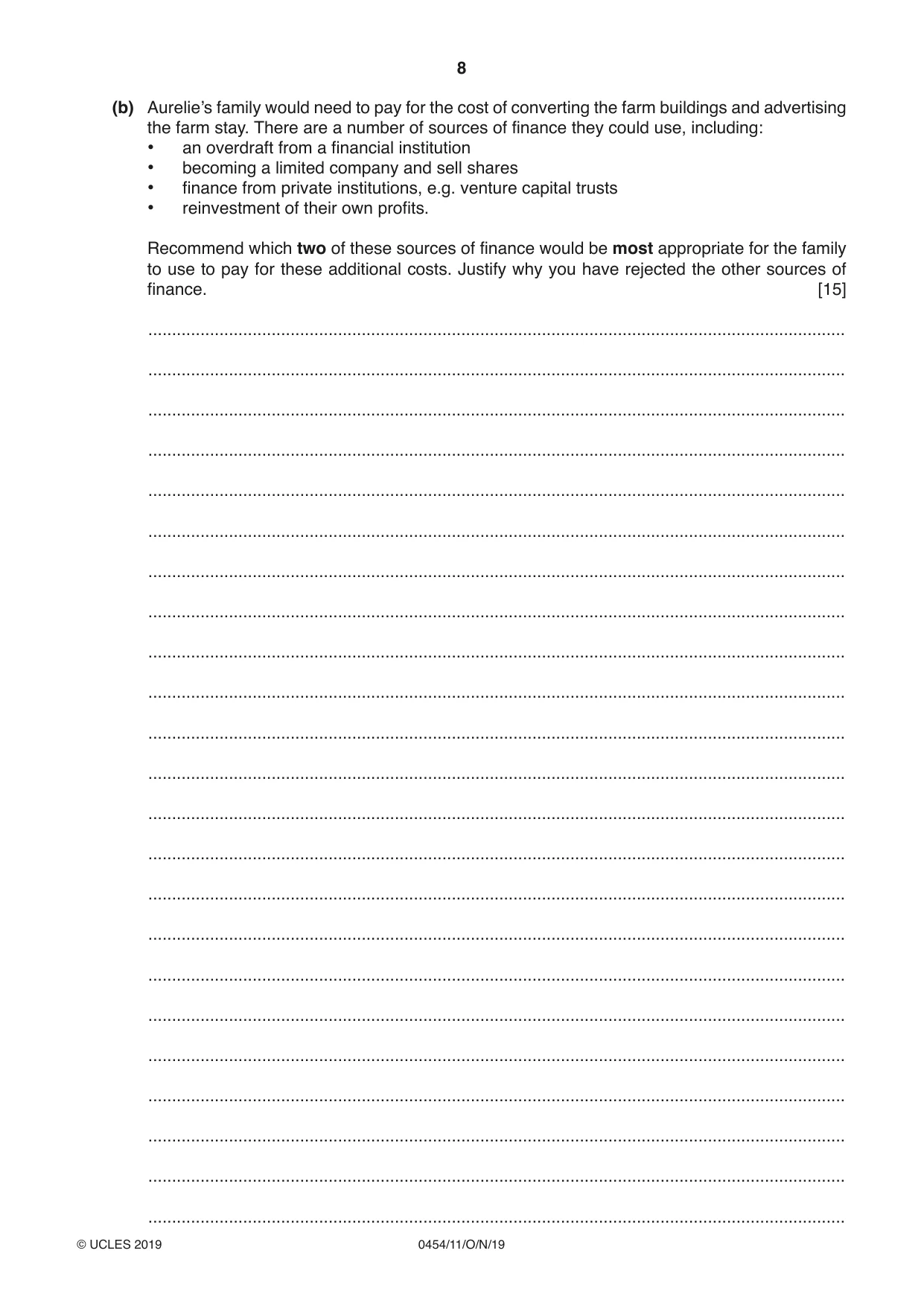 Cambridge IGCSE Enterprise 0454 2019 Oct/Nov Paper 1 · Variant 1 question paper, page 8 of 16