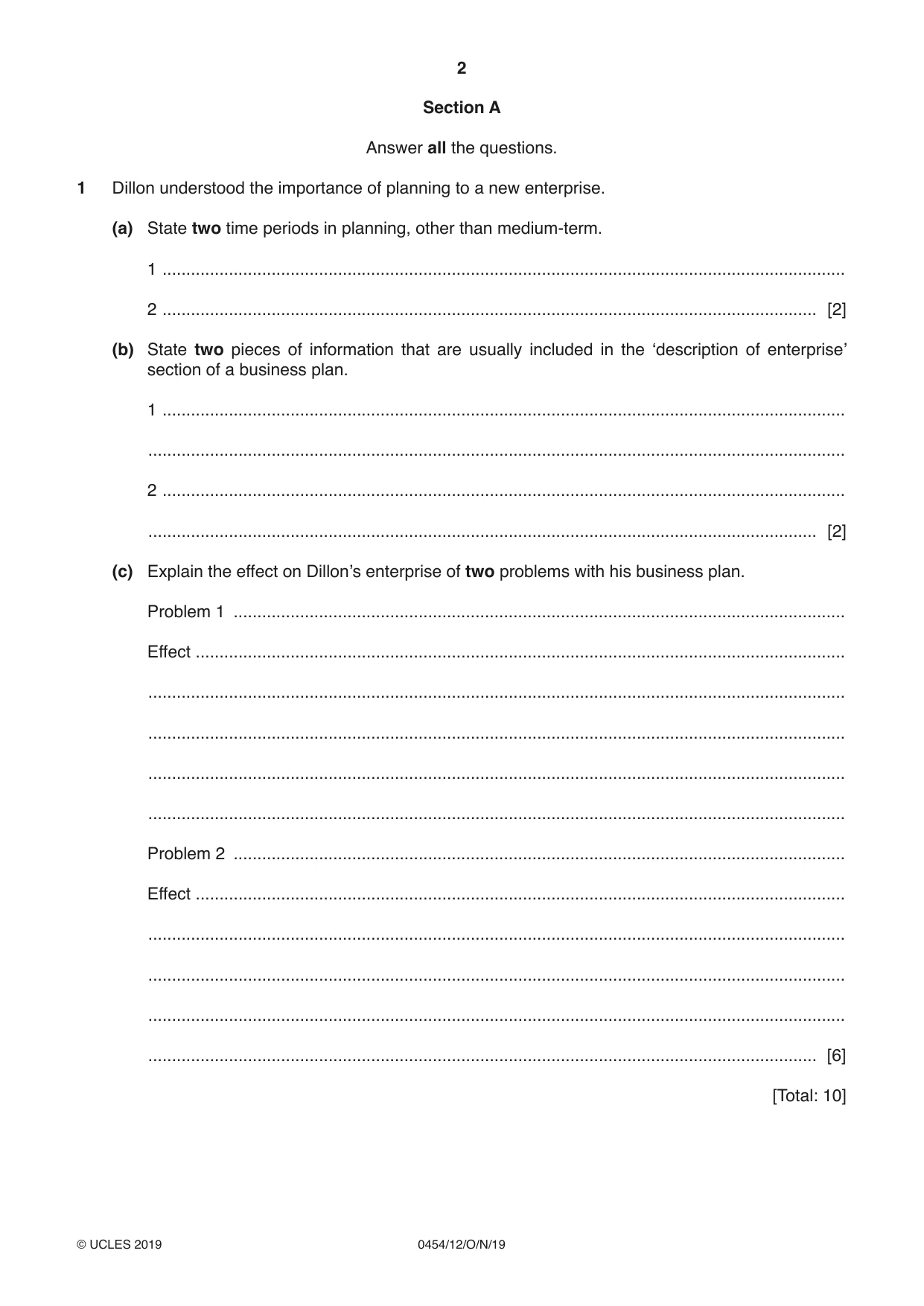 Cambridge IGCSE Enterprise 0454 2019 Oct/Nov Paper 1 · Variant 2 question paper, page 2 of 16
