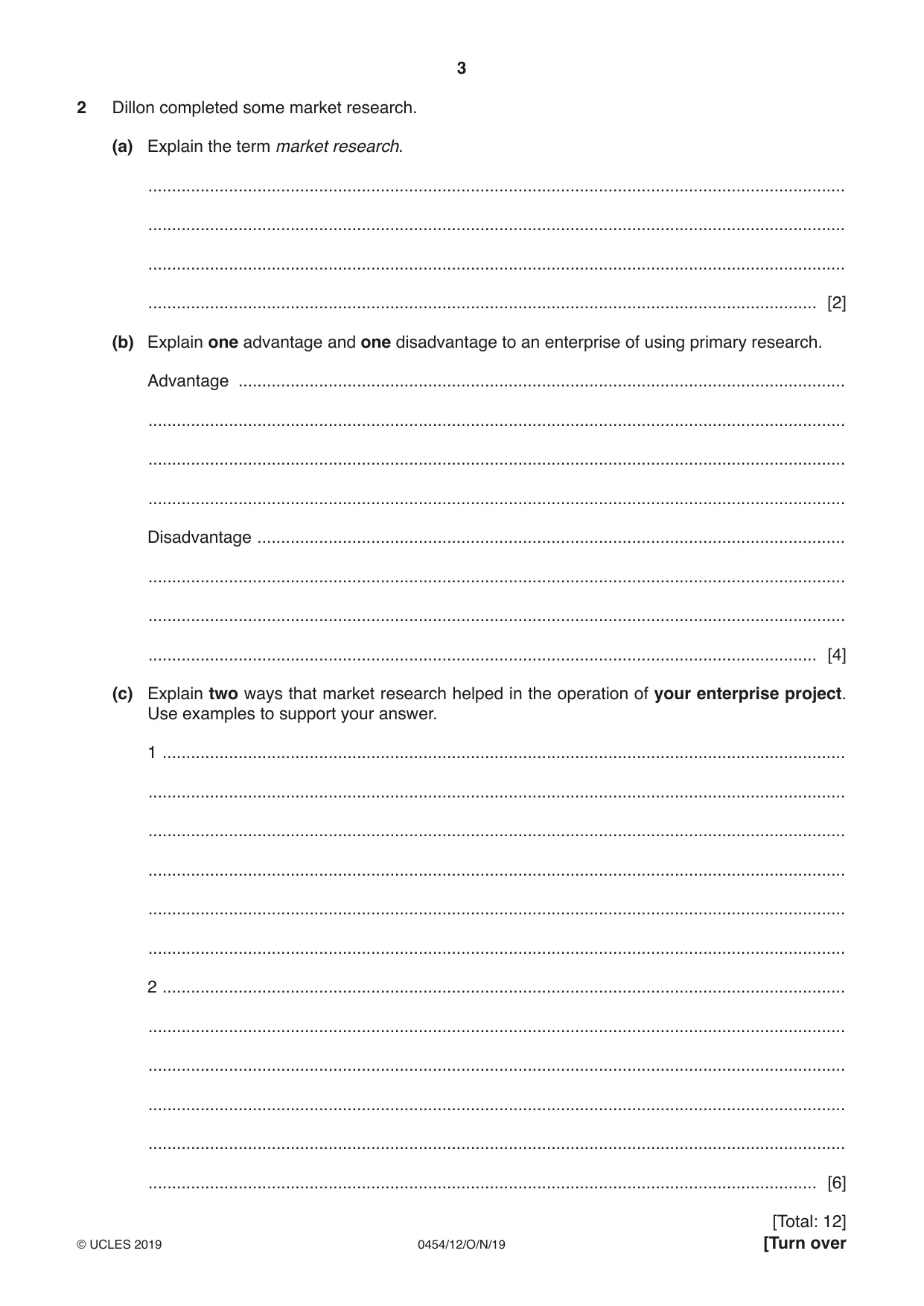 Cambridge IGCSE Enterprise 0454 2019 Oct/Nov Paper 1 · Variant 2 question paper, page 3 of 16