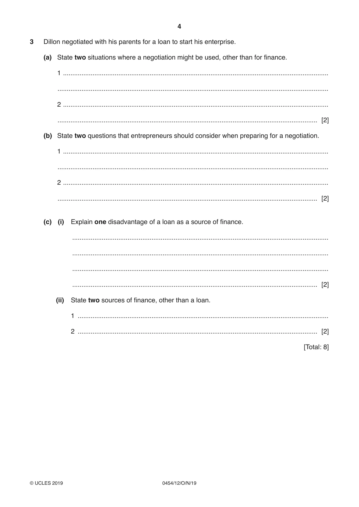 Cambridge IGCSE Enterprise 0454 2019 Oct/Nov Paper 1 · Variant 2 question paper, page 4 of 16