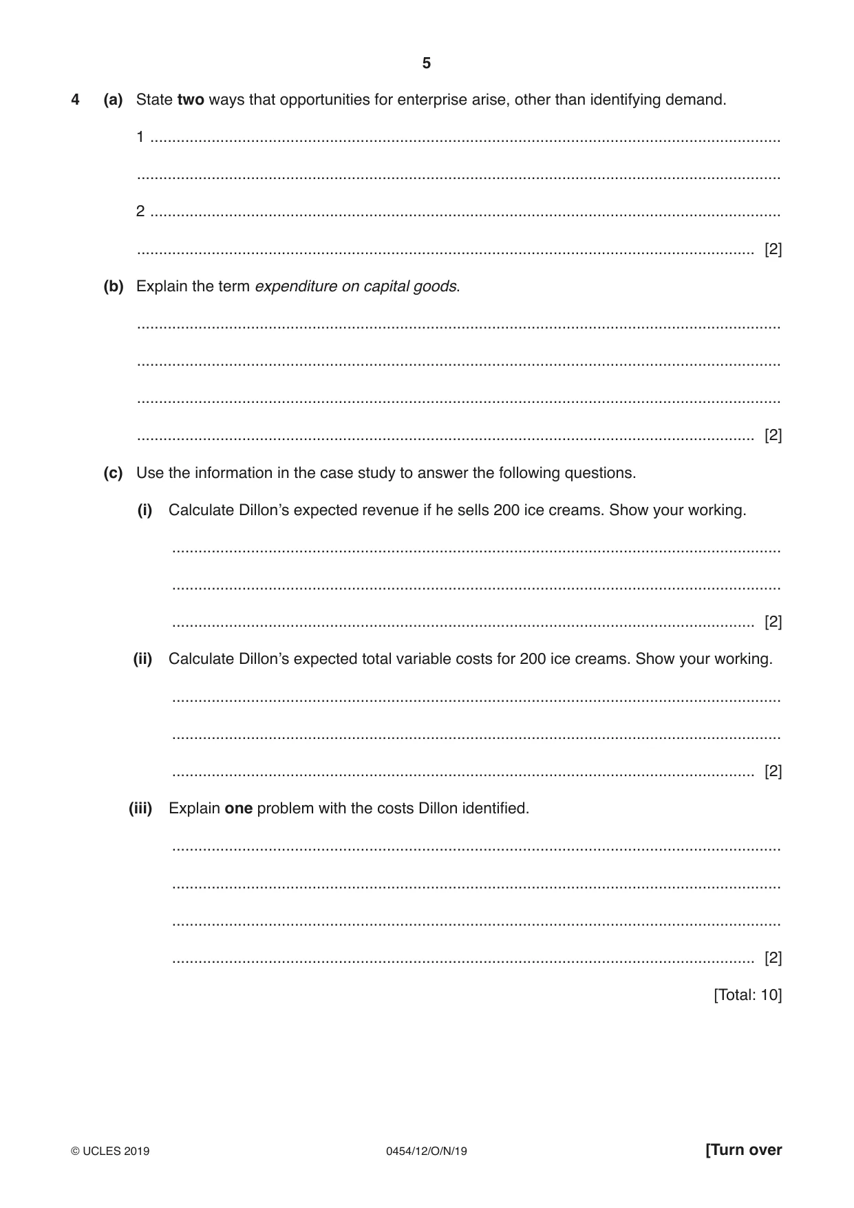 Cambridge IGCSE Enterprise 0454 2019 Oct/Nov Paper 1 · Variant 2 question paper, page 5 of 16