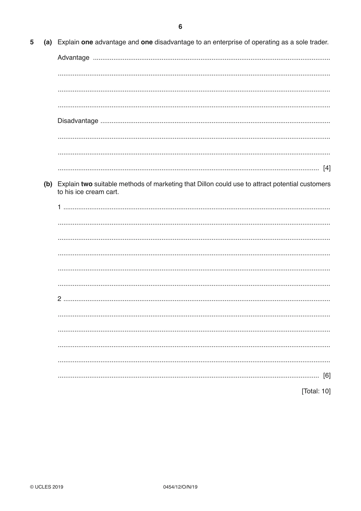 Cambridge IGCSE Enterprise 0454 2019 Oct/Nov Paper 1 · Variant 2 question paper, page 6 of 16