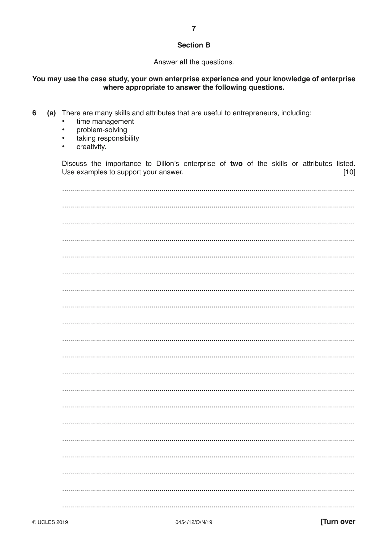 Cambridge IGCSE Enterprise 0454 2019 Oct/Nov Paper 1 · Variant 2 question paper, page 7 of 16