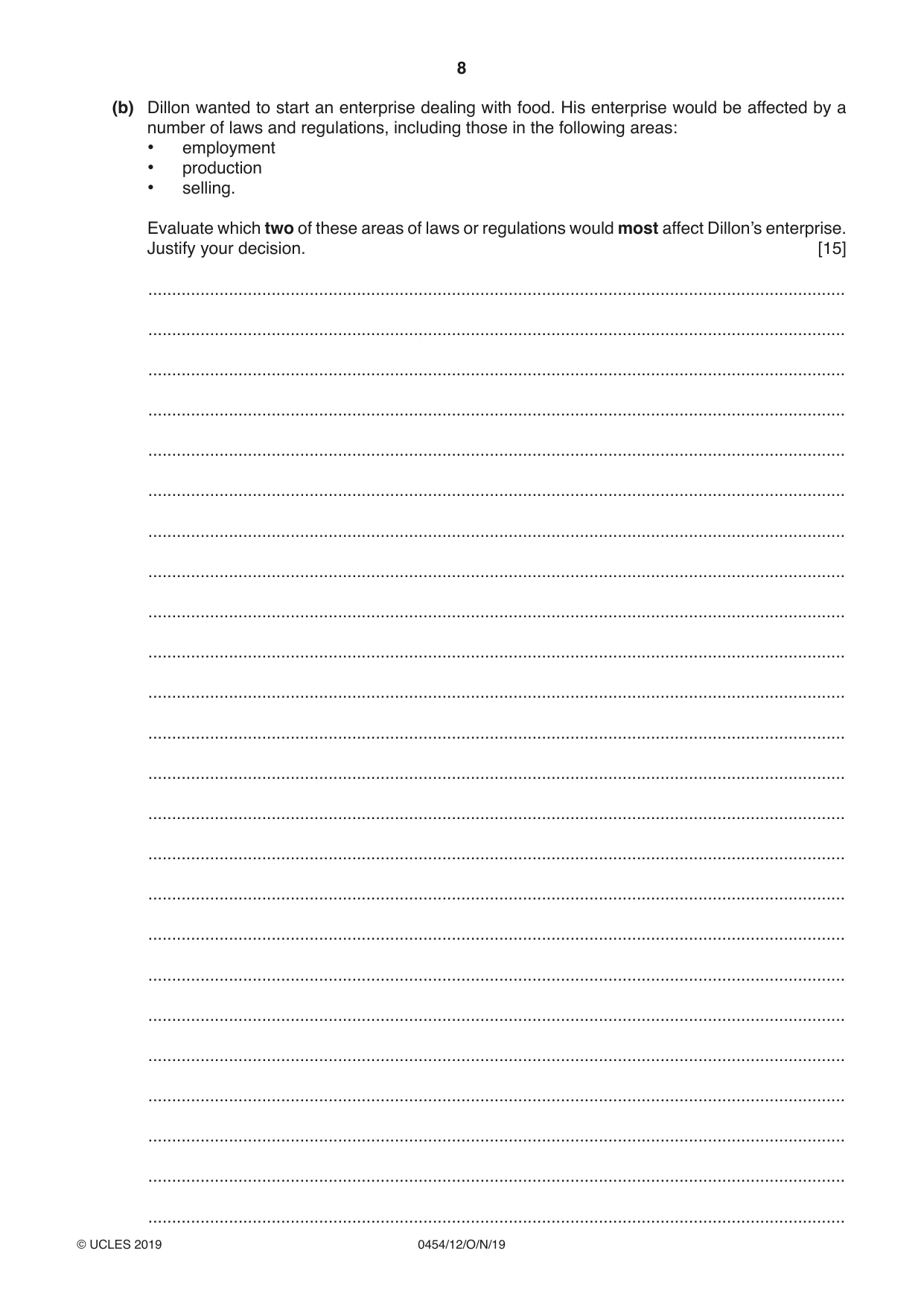 Cambridge IGCSE Enterprise 0454 2019 Oct/Nov Paper 1 · Variant 2 question paper, page 8 of 16