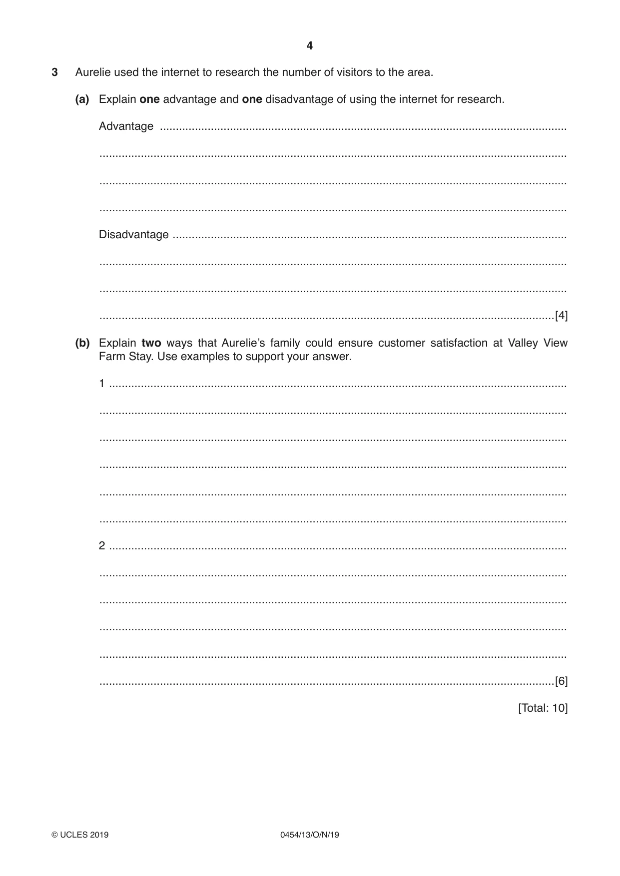 Cambridge IGCSE Enterprise 0454 2019 Oct/Nov Paper 1 · Variant 3 question paper, page 4 of 16