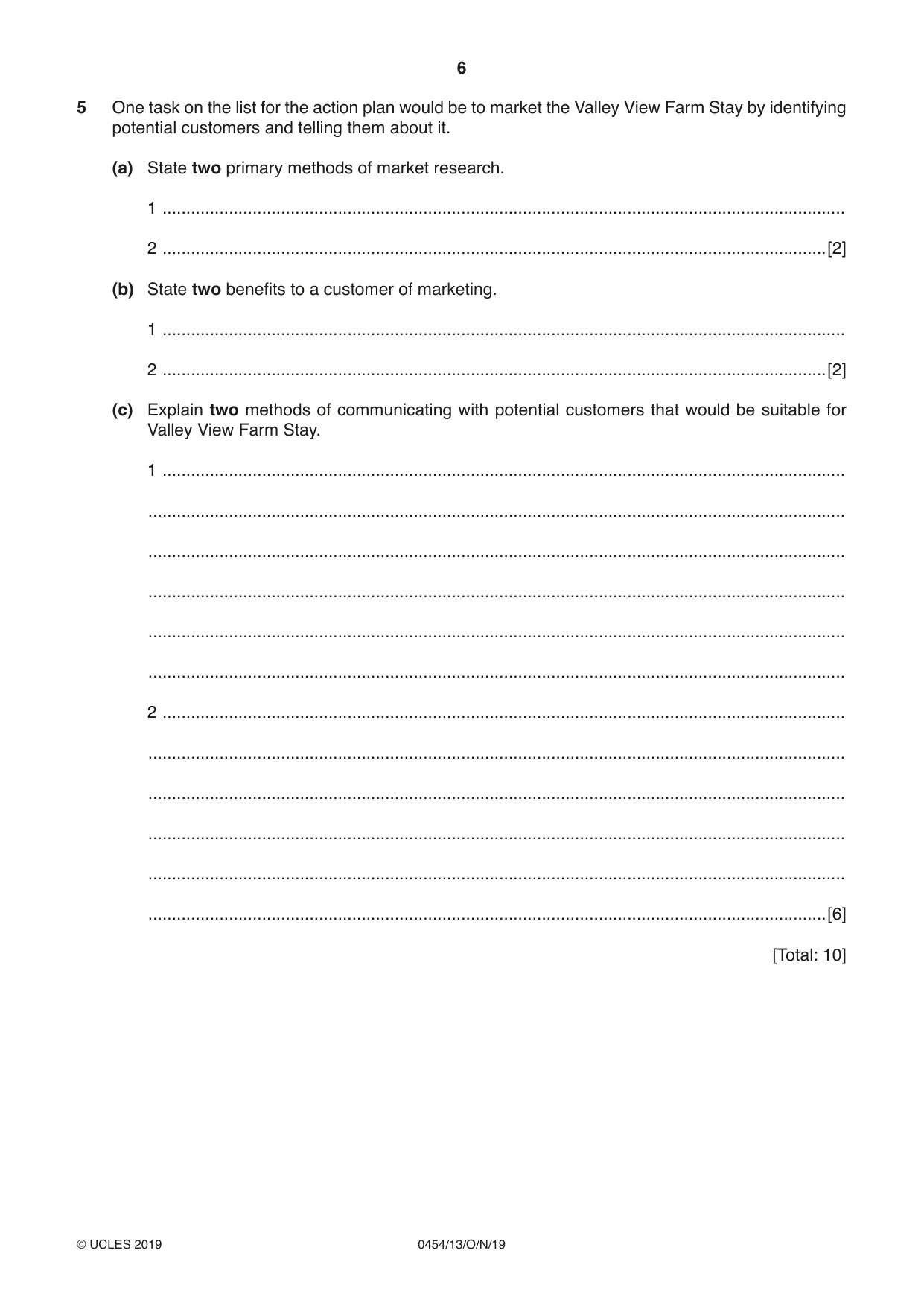 Cambridge IGCSE Enterprise 0454 2019 Oct/Nov Paper 1 · Variant 3 question paper, page 6 of 16