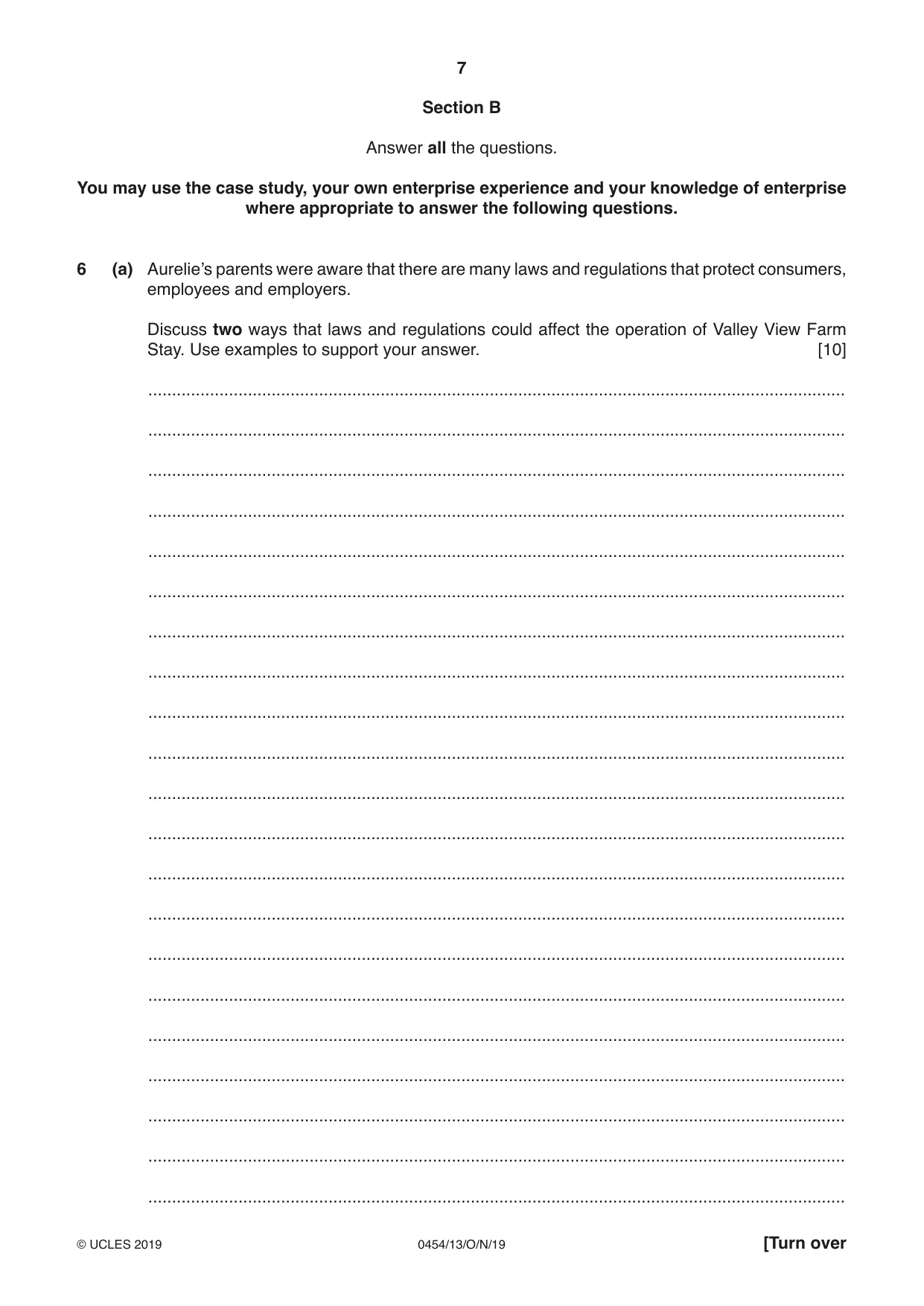 Cambridge IGCSE Enterprise 0454 2019 Oct/Nov Paper 1 · Variant 3 question paper, page 7 of 16