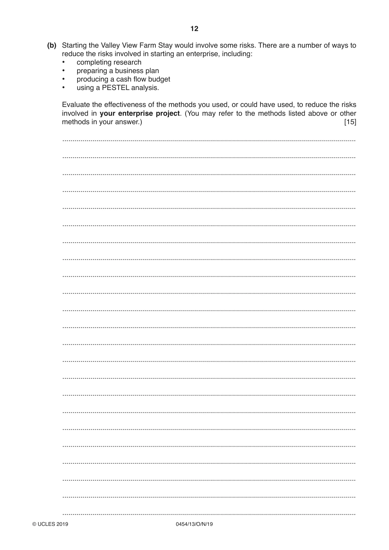 Cambridge IGCSE Enterprise 0454 2019 Oct/Nov Paper 1 · Variant 3 question paper, page 12 of 16