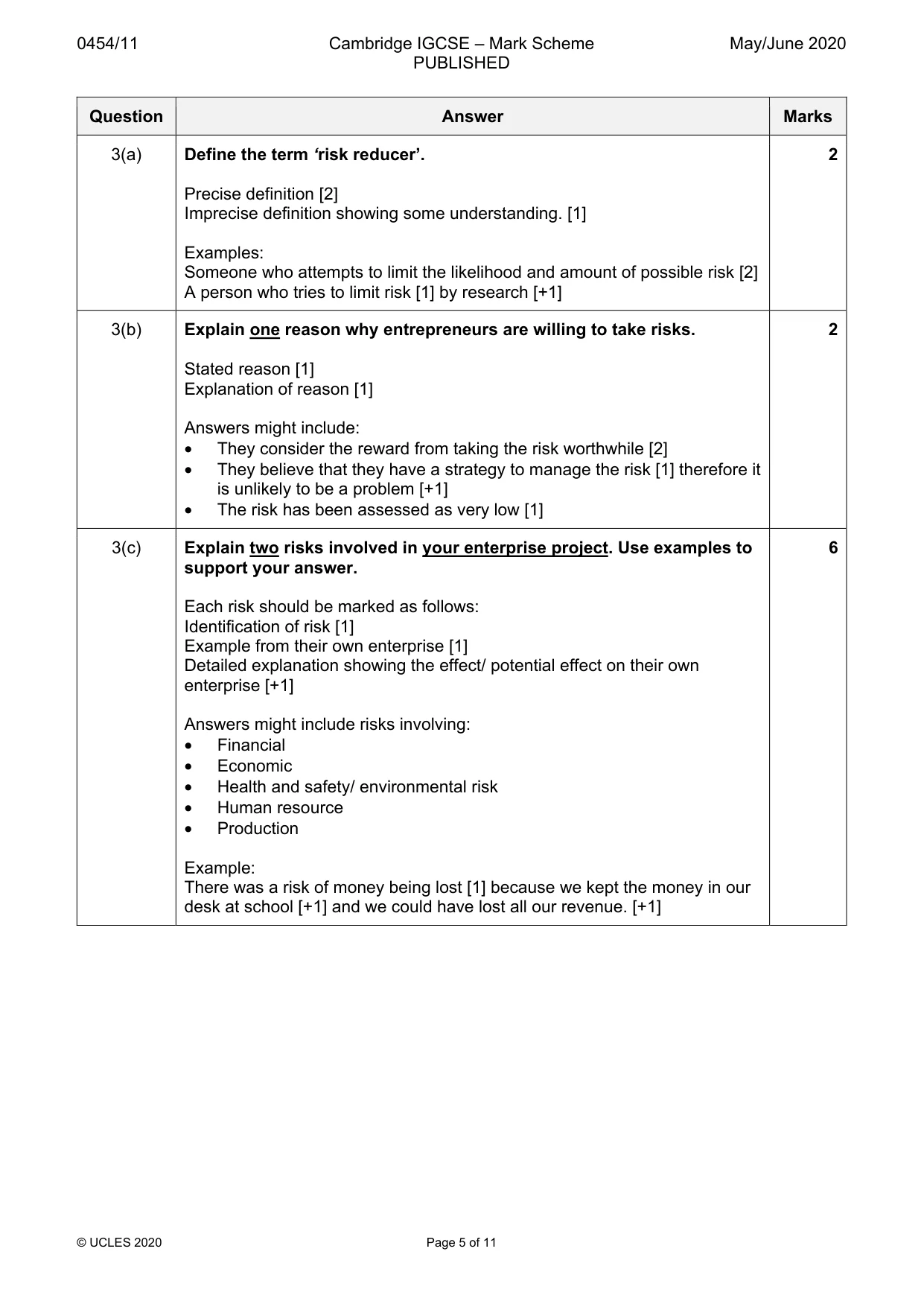Mark scheme, page 5 of 11
