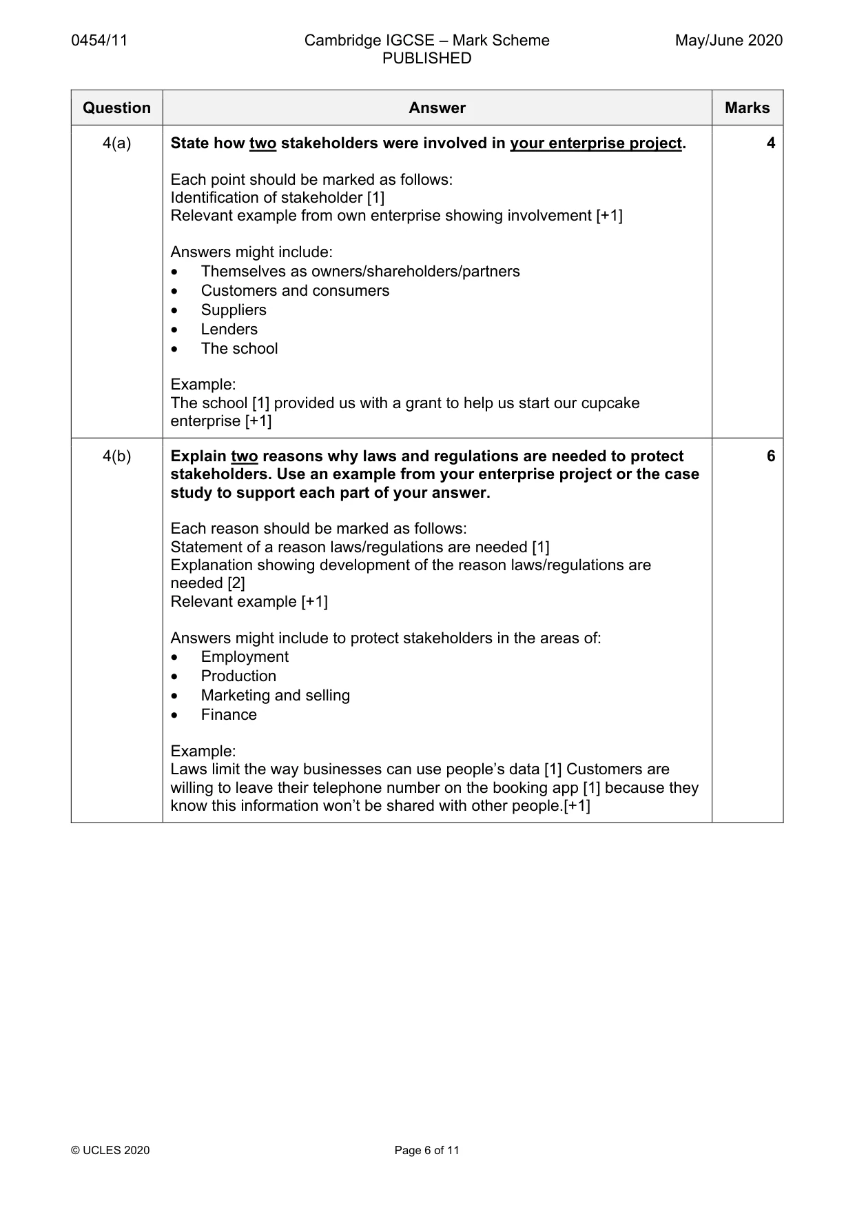 Mark scheme, page 6 of 11