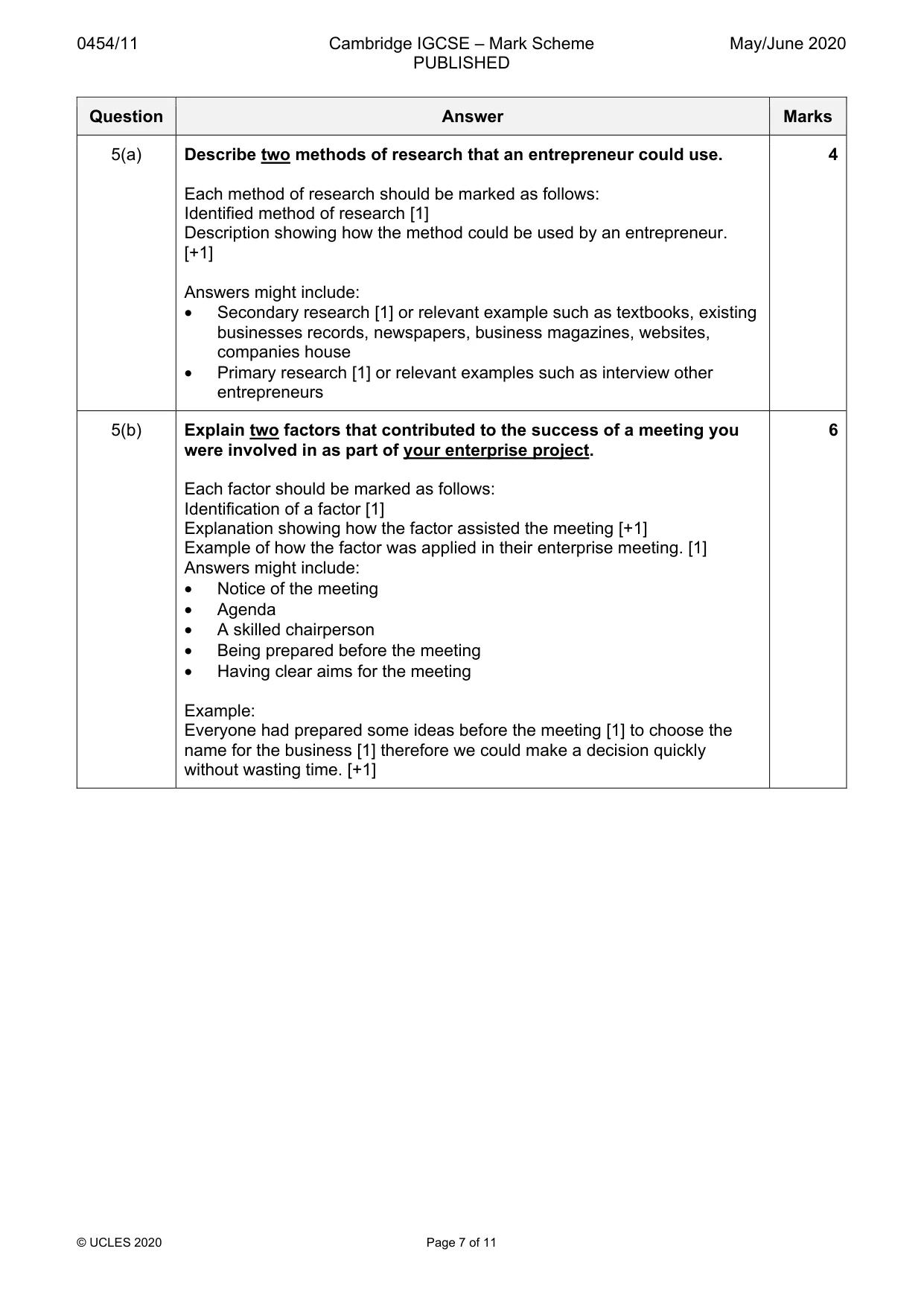 Mark scheme, page 7 of 11
