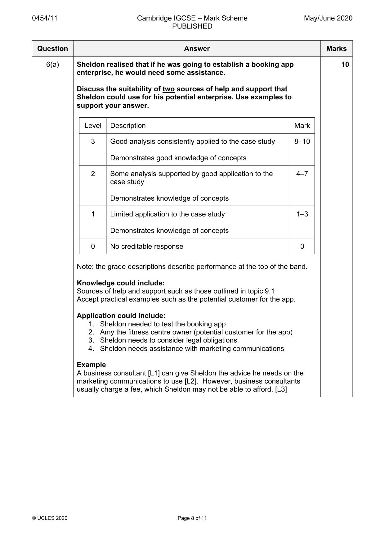 Mark scheme, page 8 of 11