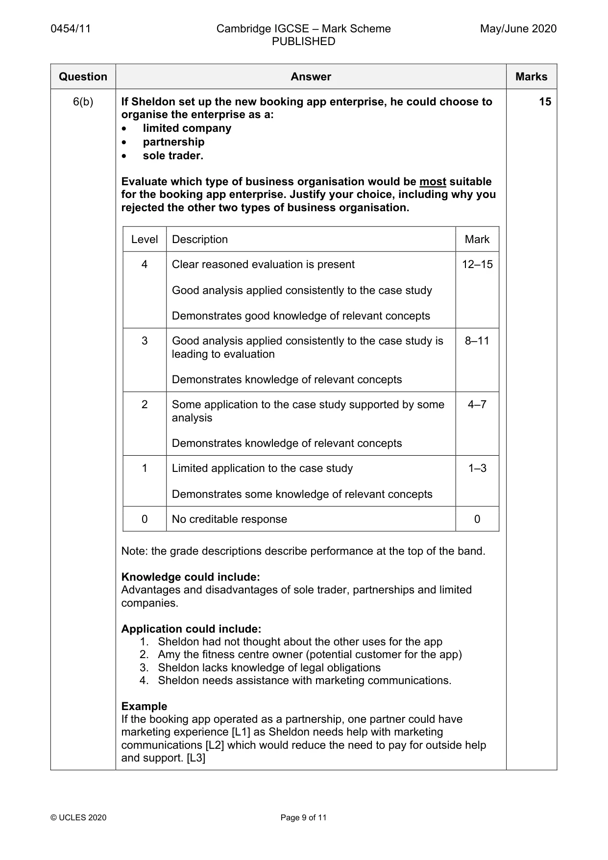 Mark scheme, page 9 of 11