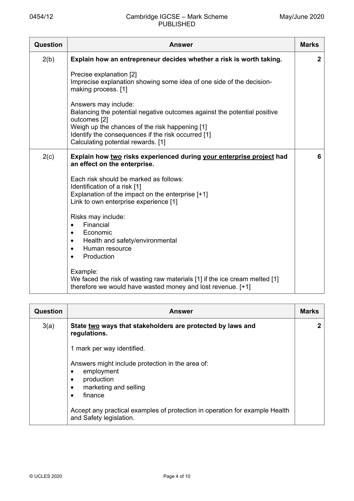 Mark scheme, page 4 of 10