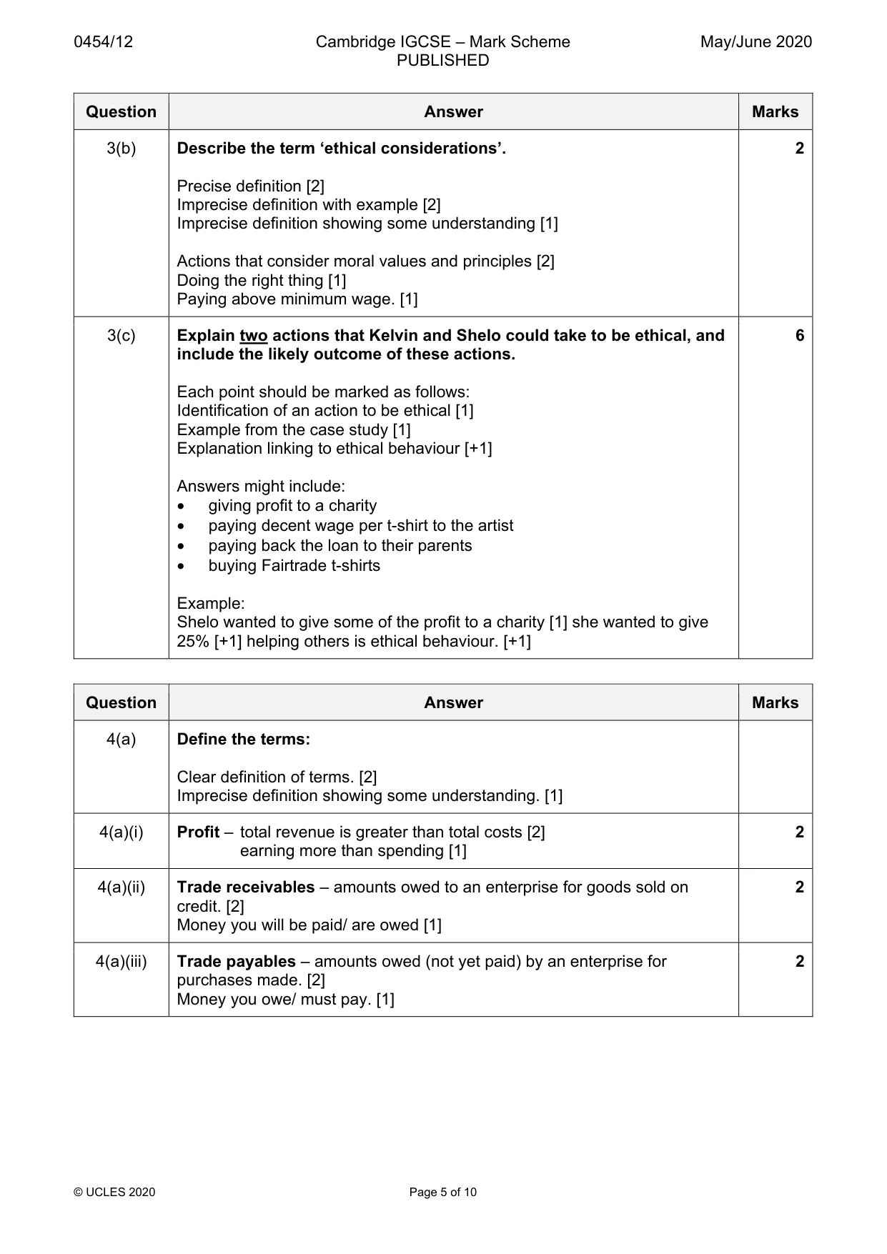 Mark scheme, page 5 of 10
