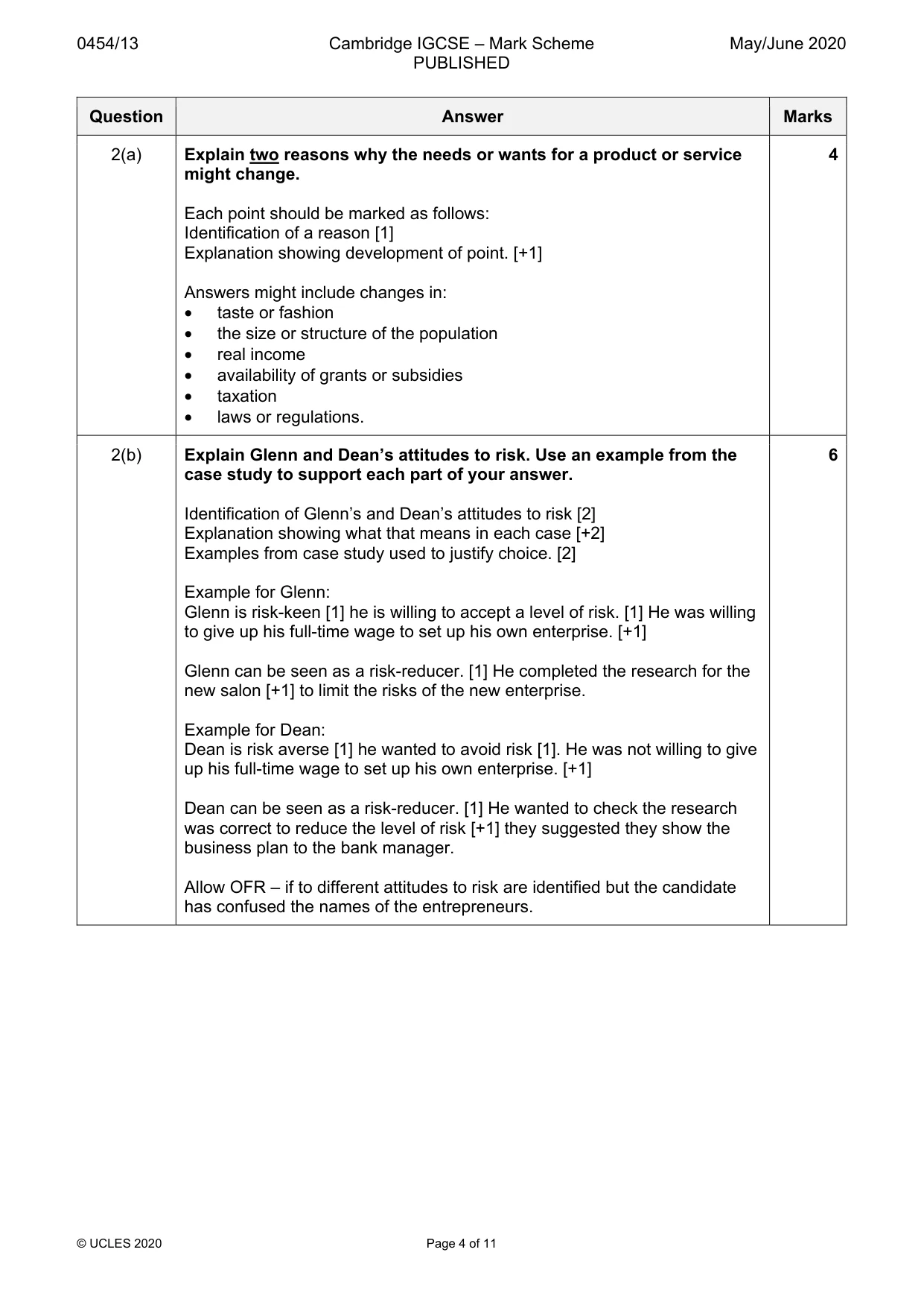 Mark scheme, page 4 of 11