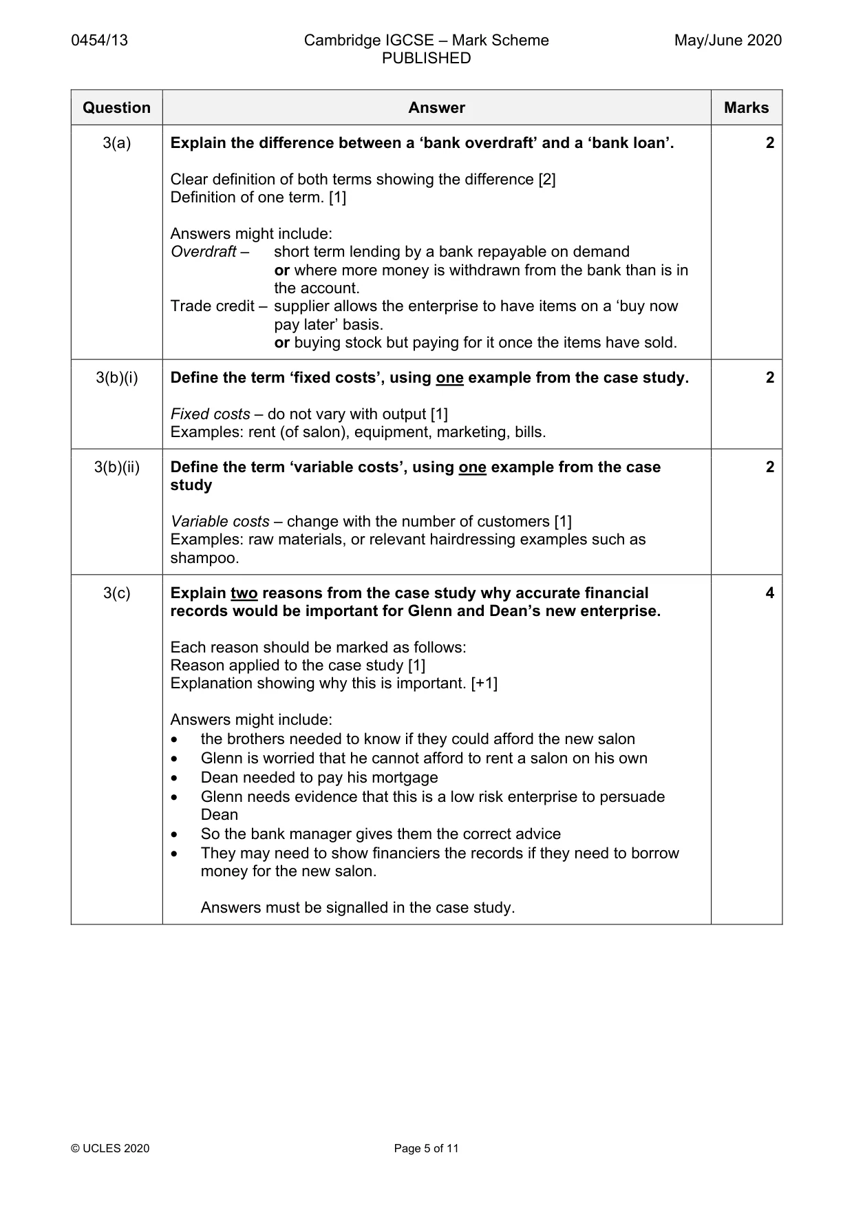 Mark scheme, page 5 of 11