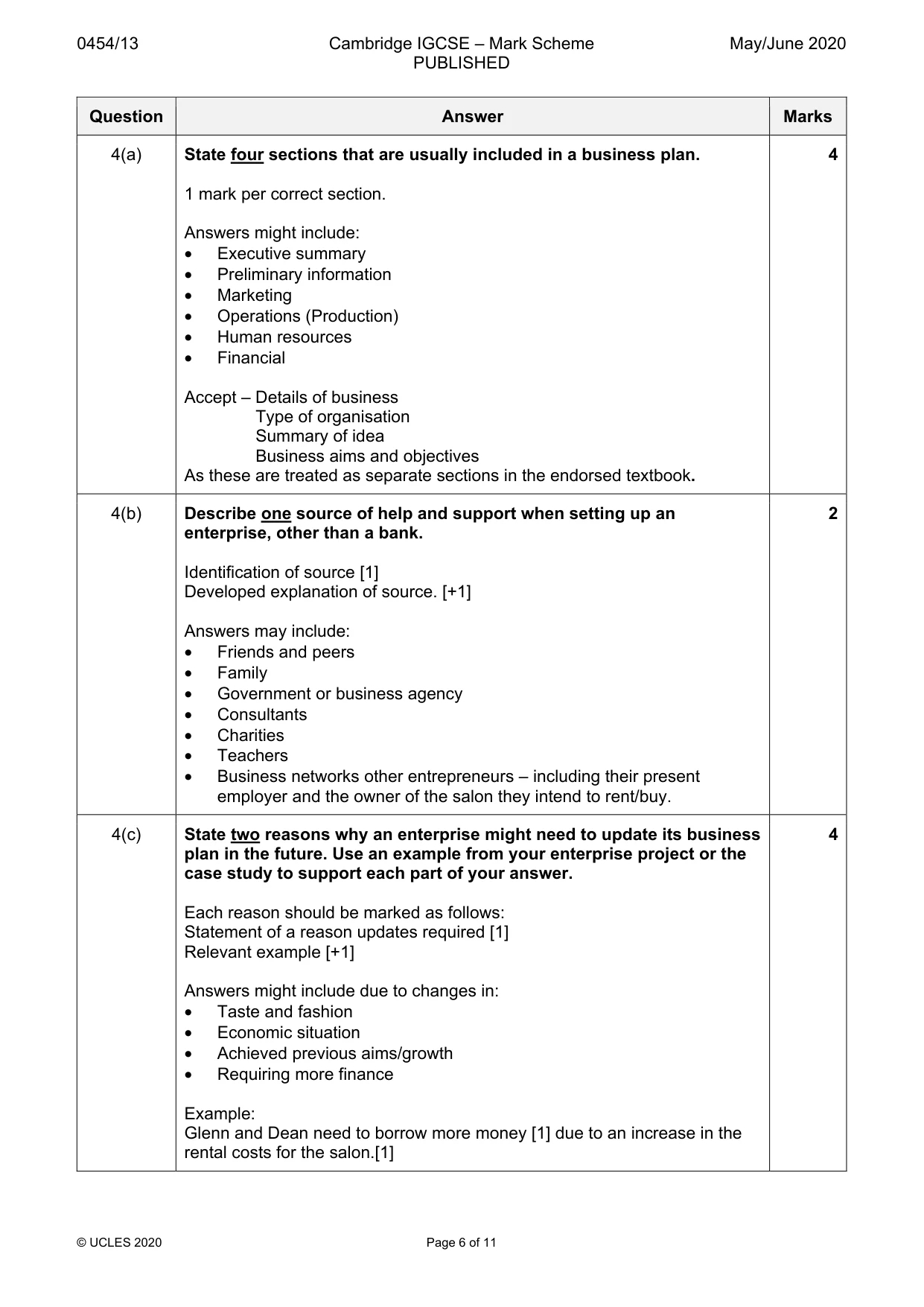 Mark scheme, page 6 of 11