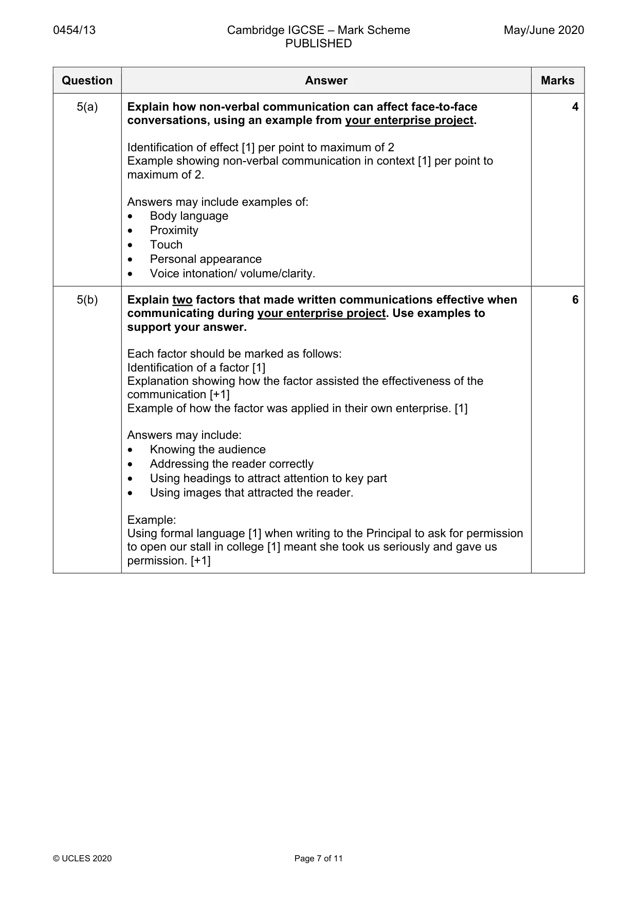 Mark scheme, page 7 of 11