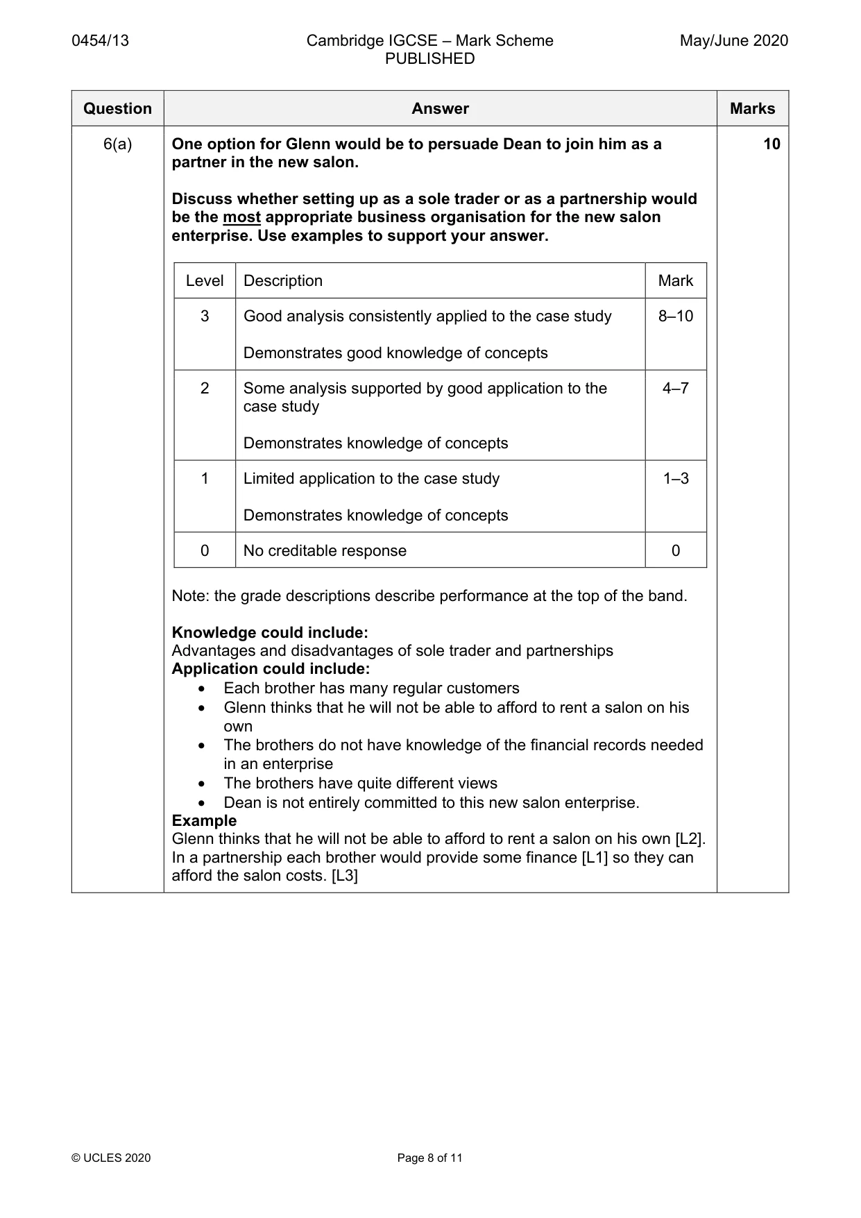 Mark scheme, page 8 of 11