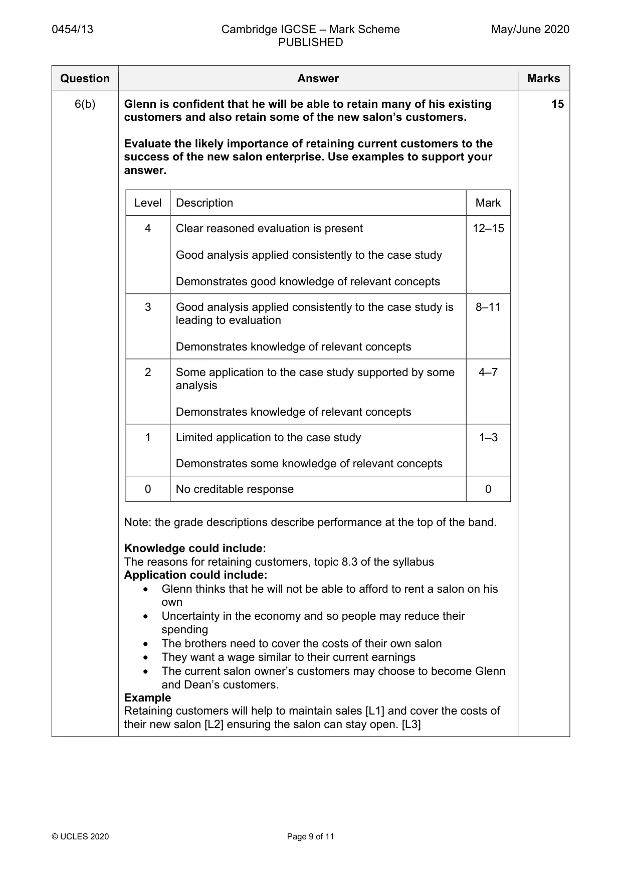 Mark scheme, page 9 of 11