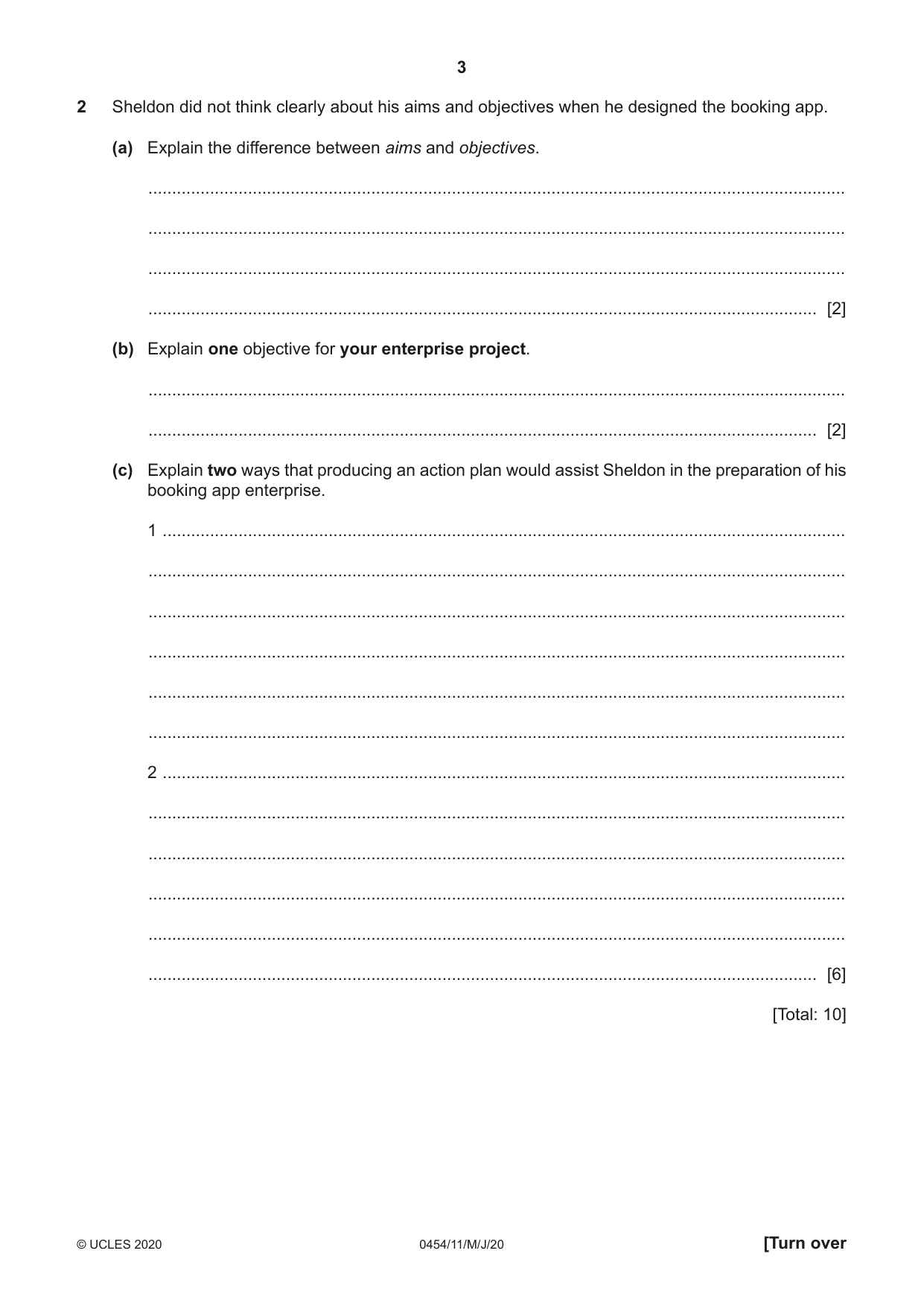 Cambridge IGCSE Enterprise 0454 2020 May/June Paper 1 · Variant 1 question paper, page 3 of 16