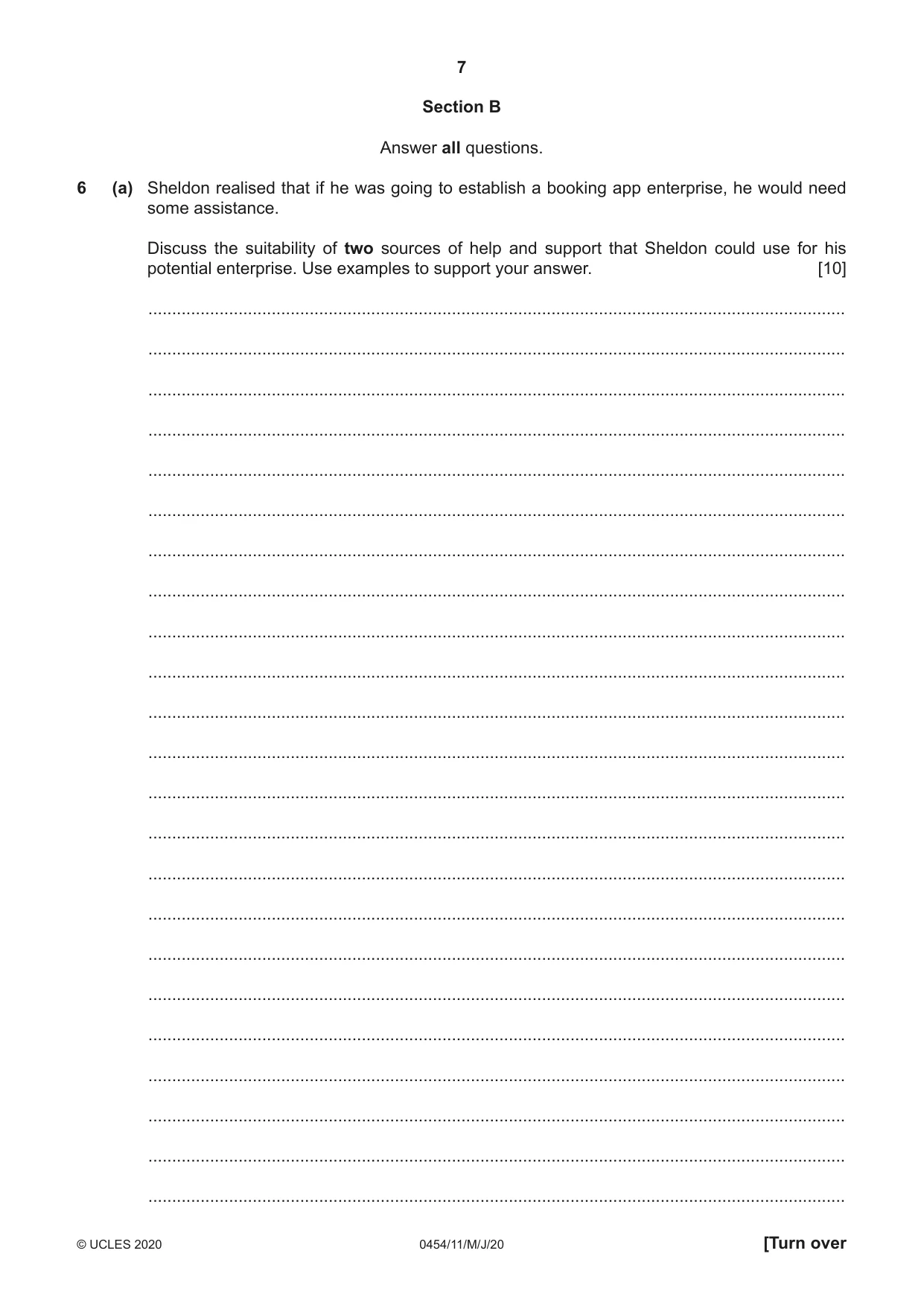 Cambridge IGCSE Enterprise 0454 2020 May/June Paper 1 · Variant 1 question paper, page 7 of 16
