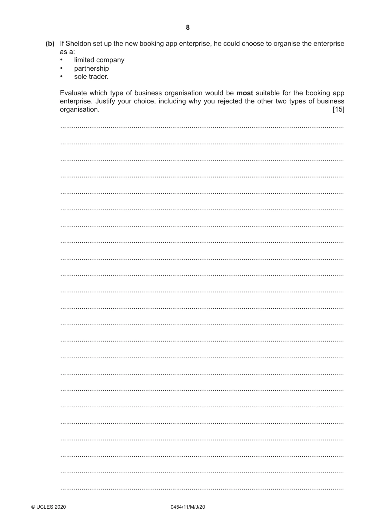 Cambridge IGCSE Enterprise 0454 2020 May/June Paper 1 · Variant 1 question paper, page 8 of 16