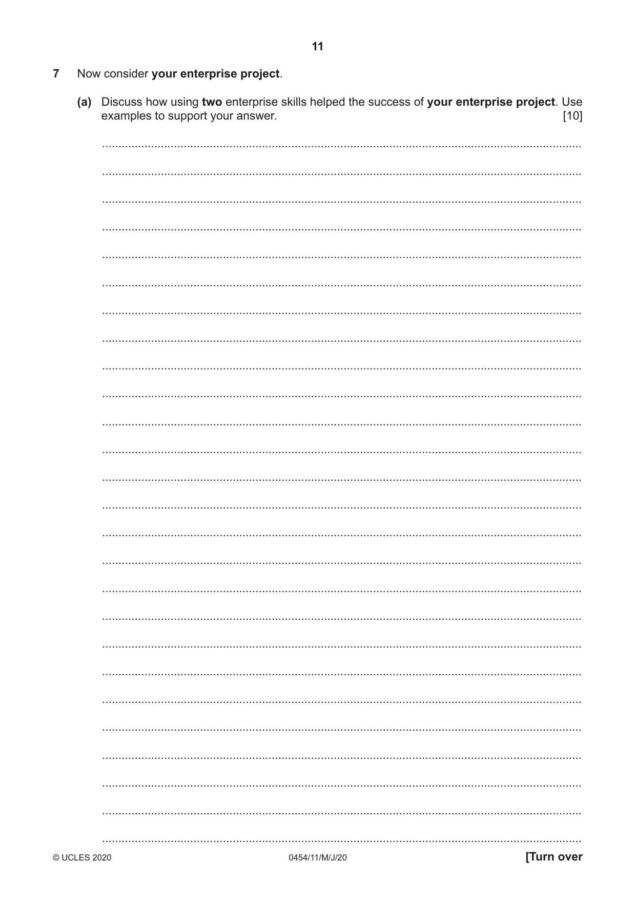 Cambridge IGCSE Enterprise 0454 2020 May/June Paper 1 · Variant 1 question paper, page 11 of 16