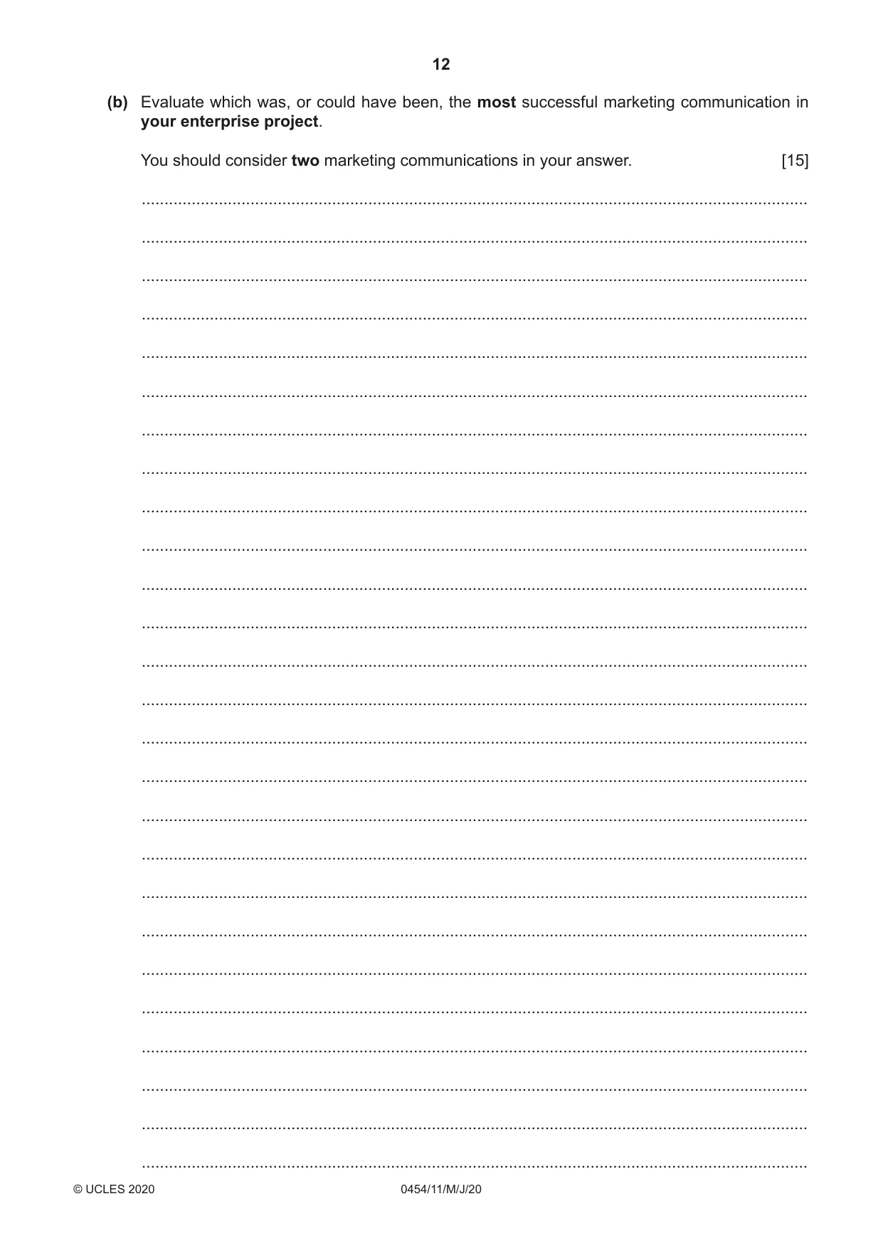 Cambridge IGCSE Enterprise 0454 2020 May/June Paper 1 · Variant 1 question paper, page 12 of 16