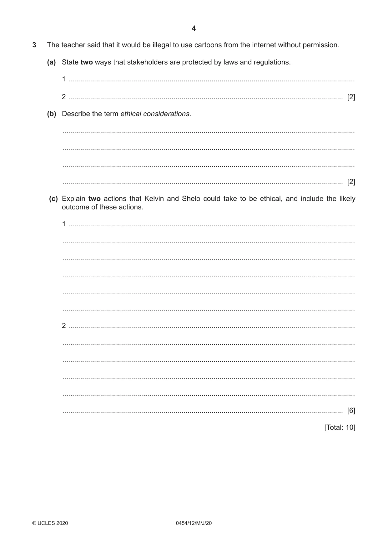 Cambridge IGCSE Enterprise 0454 2020 May/June Paper 1 · Variant 2 question paper, page 4 of 16