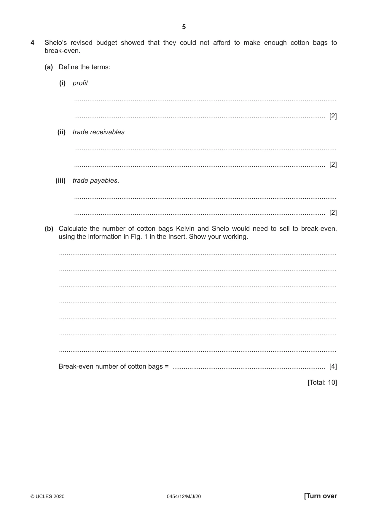Cambridge IGCSE Enterprise 0454 2020 May/June Paper 1 · Variant 2 question paper, page 5 of 16