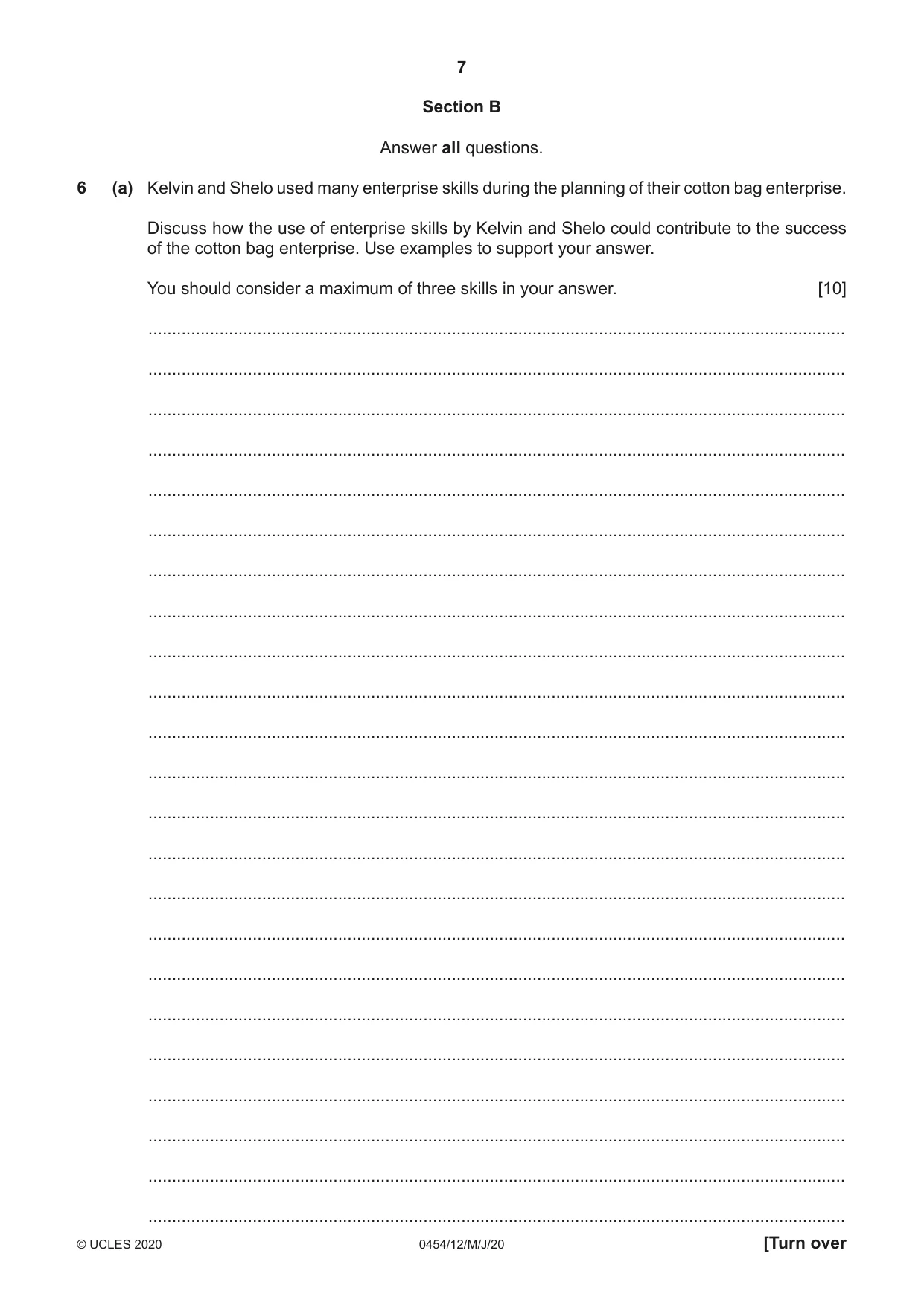 Cambridge IGCSE Enterprise 0454 2020 May/June Paper 1 · Variant 2 question paper, page 7 of 16